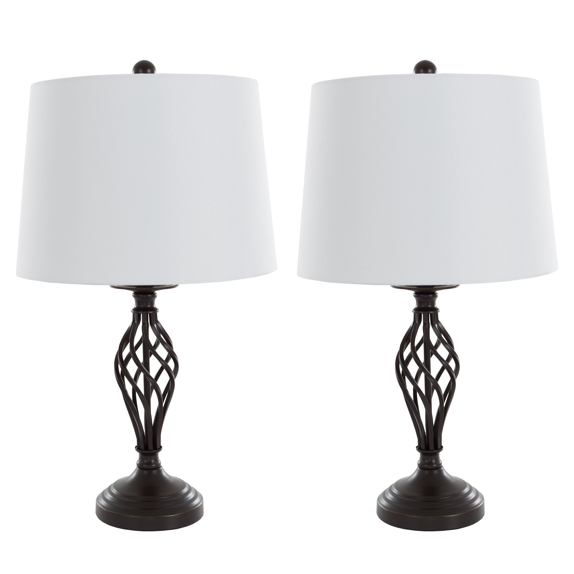 Lavish Home Set of 2 Oil-Rubbed Spiral Table Lamps with Shades (Bronze)