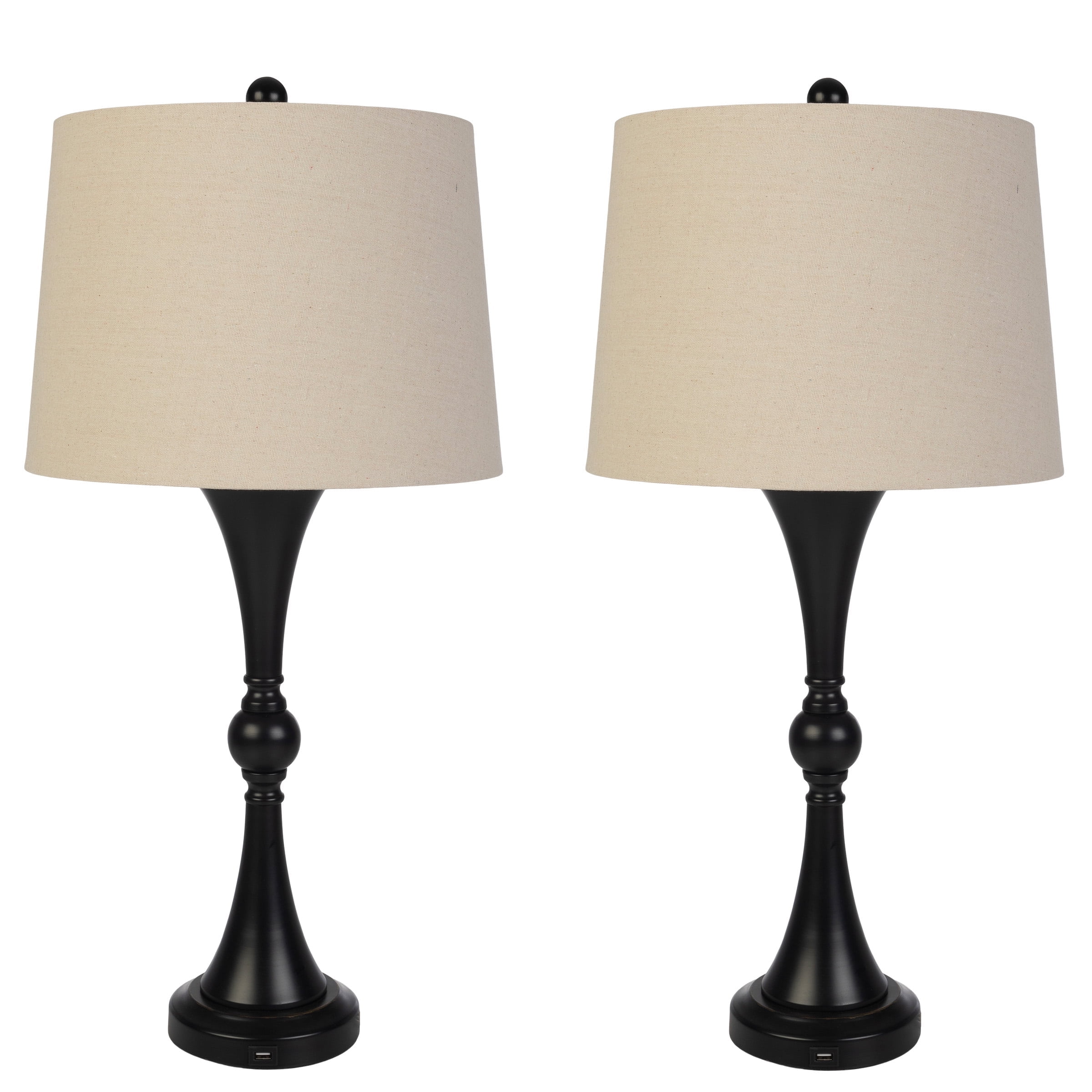 Lavish Home Set of 2 Table Lamps with USB Charging Ports (Black)