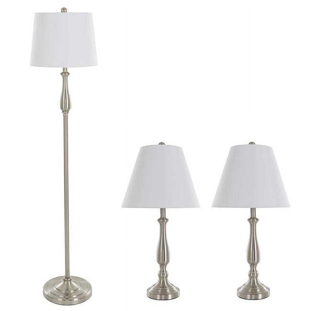 Lavish Home Set of 3 Lighting Set with 2 Table and 1 Floor Lamp (Silver)