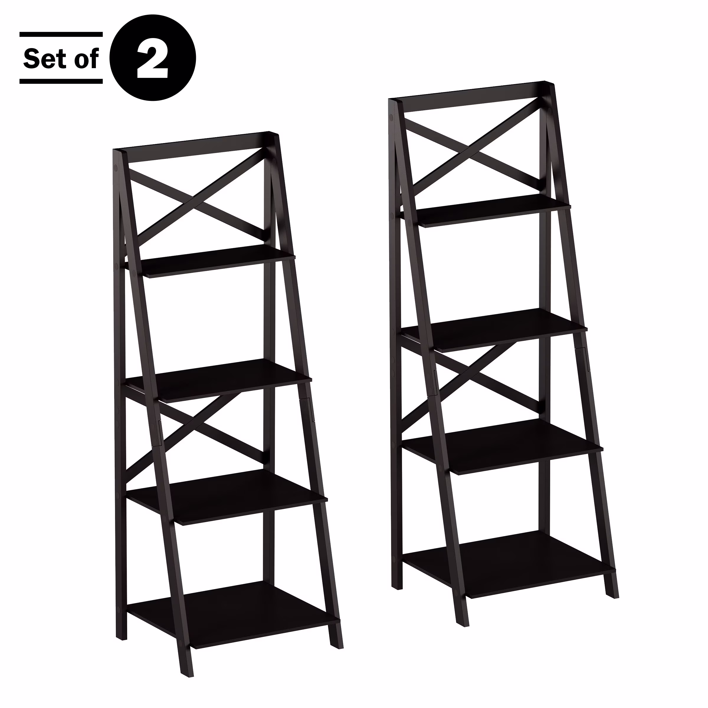 Lavish Home 4-Tier Freestanding Ladder Bookshelf with X-Back Frame, Black
