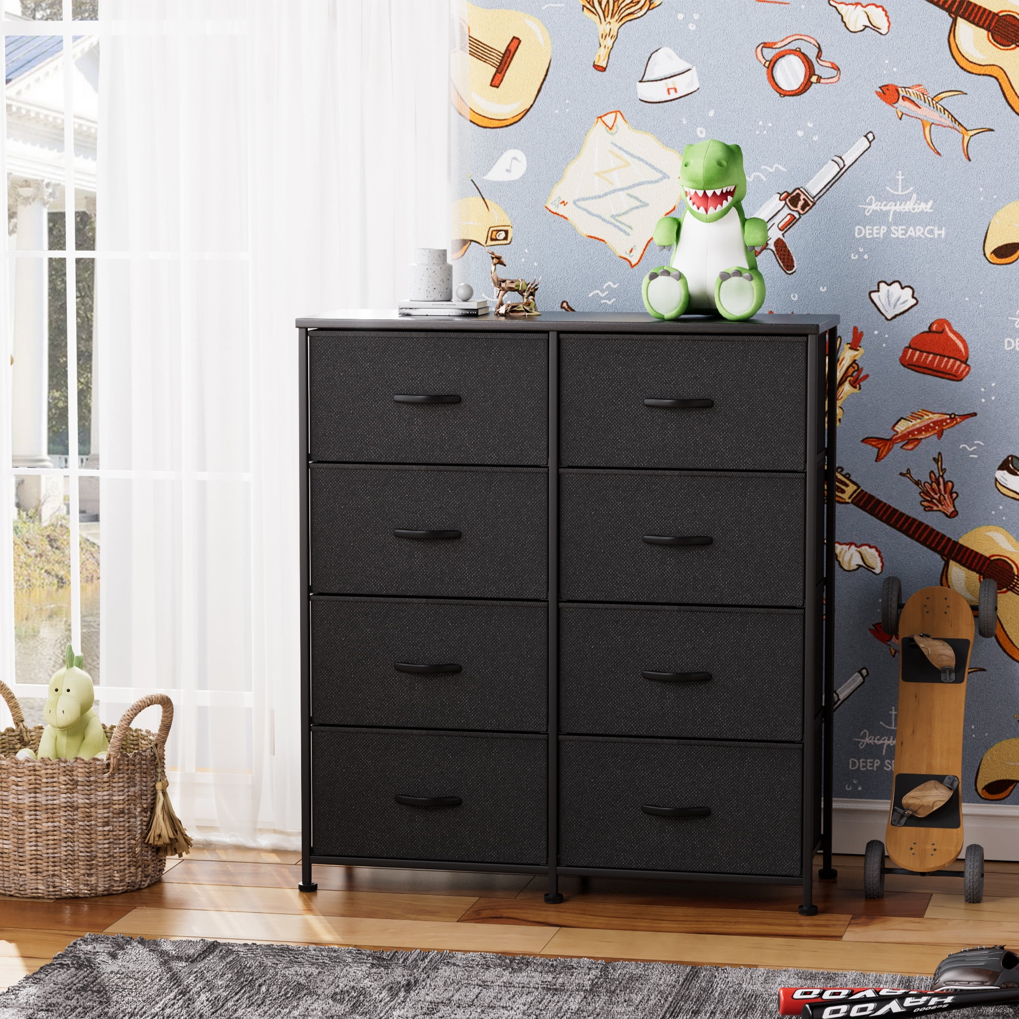Lacoo Dresser for Bedroom with 8 Drawers,Wide Chest of Drawers,Suitable for Living Room,Corridor,Nursery,Black