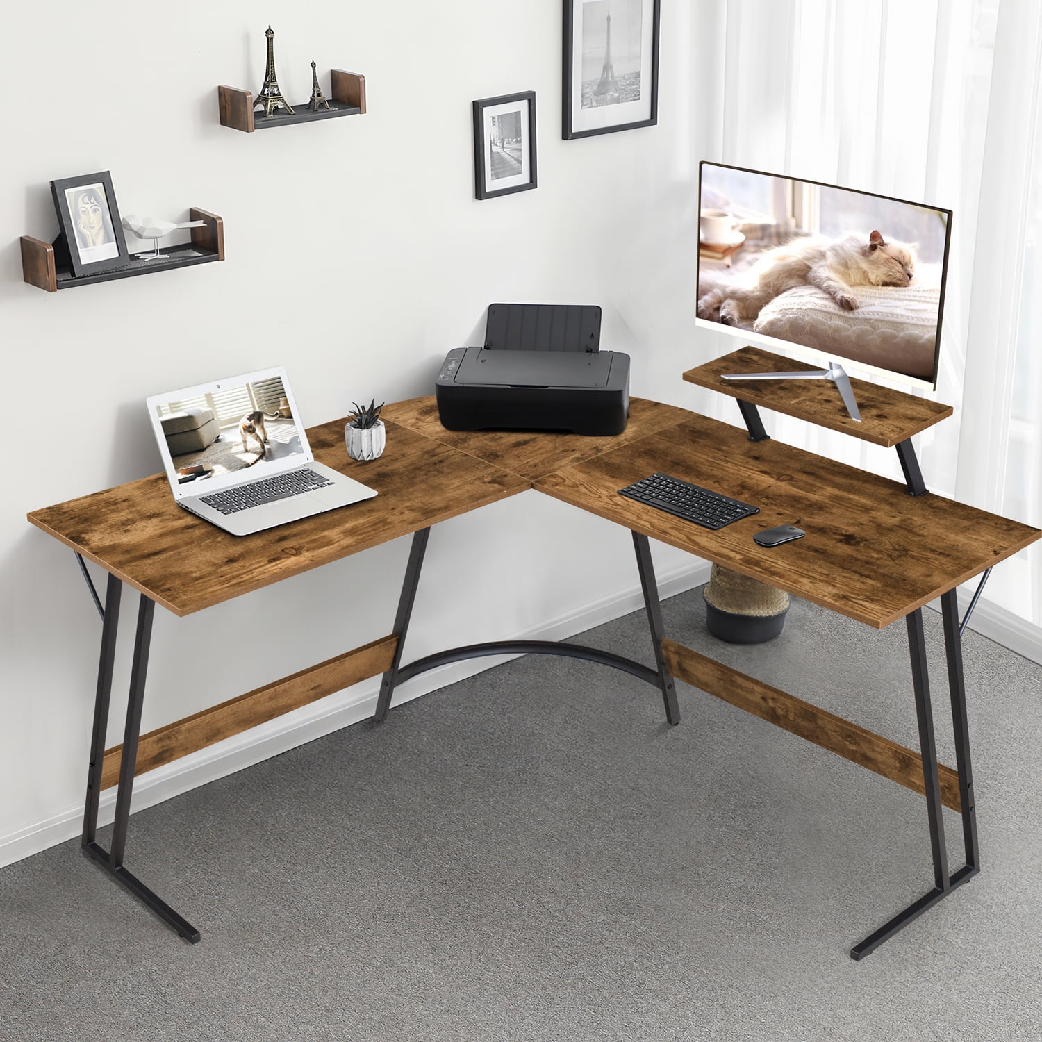 Lacoo Home Office Writing Desk Modern L-Shape Computer Desk, Brown