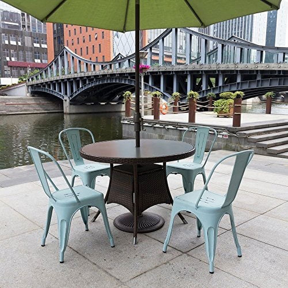 Lacoo Outdoor Dining Chair Bistro Stackable Metal Chairs Set of 4, Dream Blue