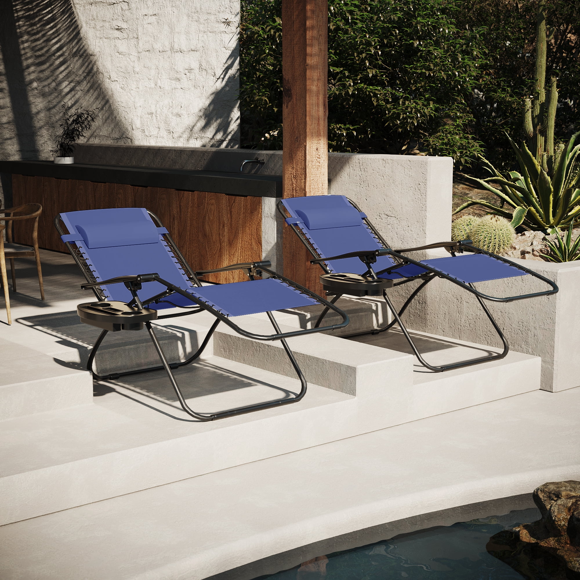 Lacoo 2 Pack Utility Tray Steel Zero-Gravity Chair - Blue