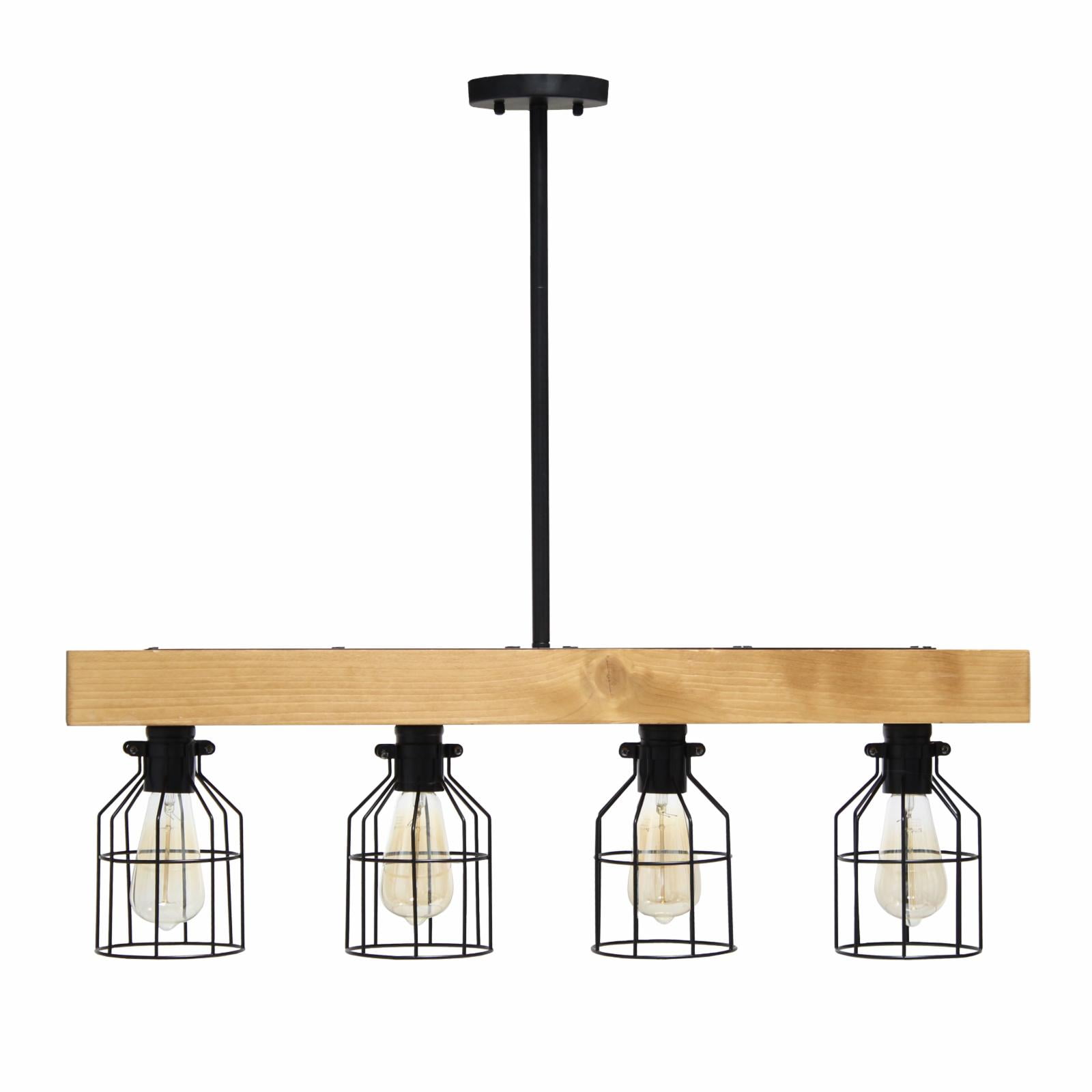 Lalia Home 32" Farmhouse 4-Light Beam Pendant, Light Wood