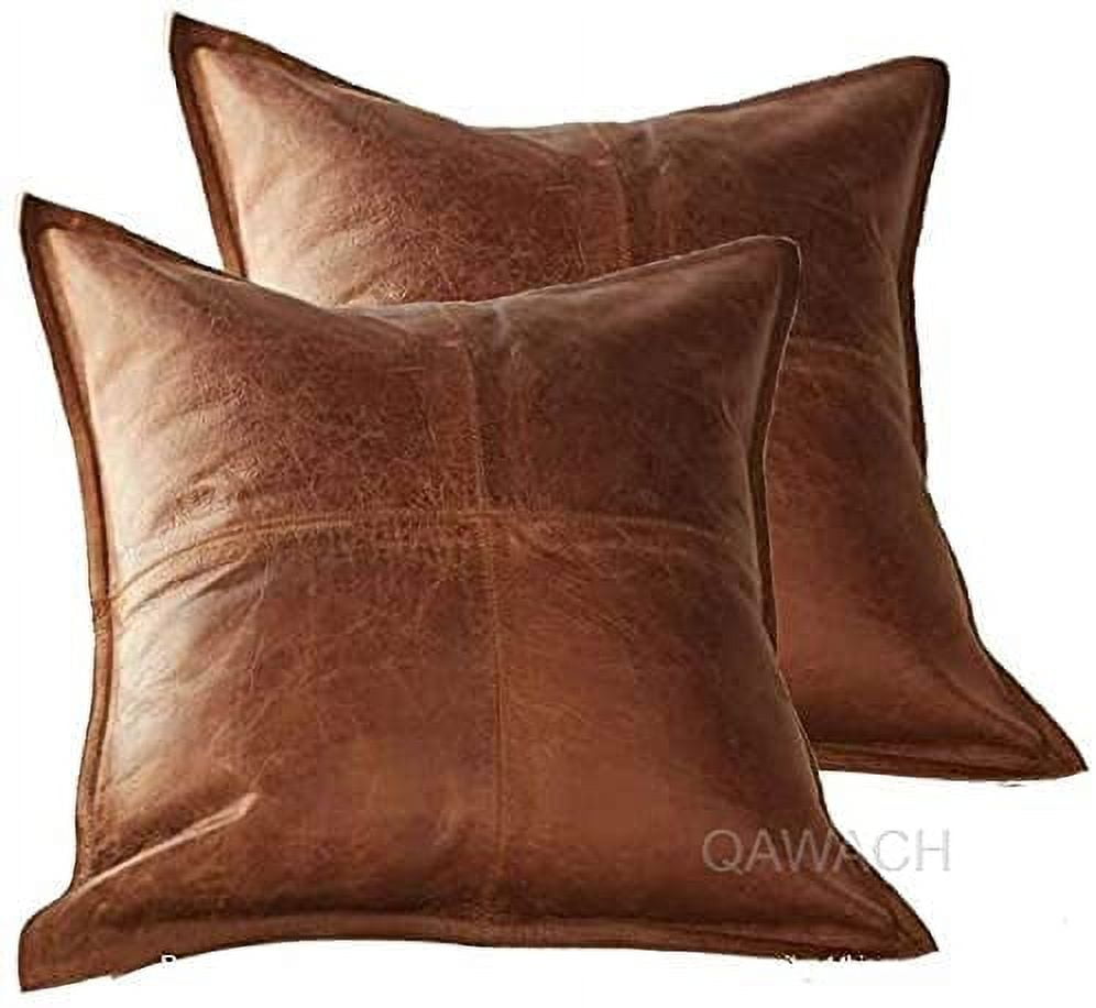 Lambskin Leather Pillow Cover, Sofa Cushion Case, Home Decor Style for Living Room & Bedroom, Crunch Tan, 16X16
