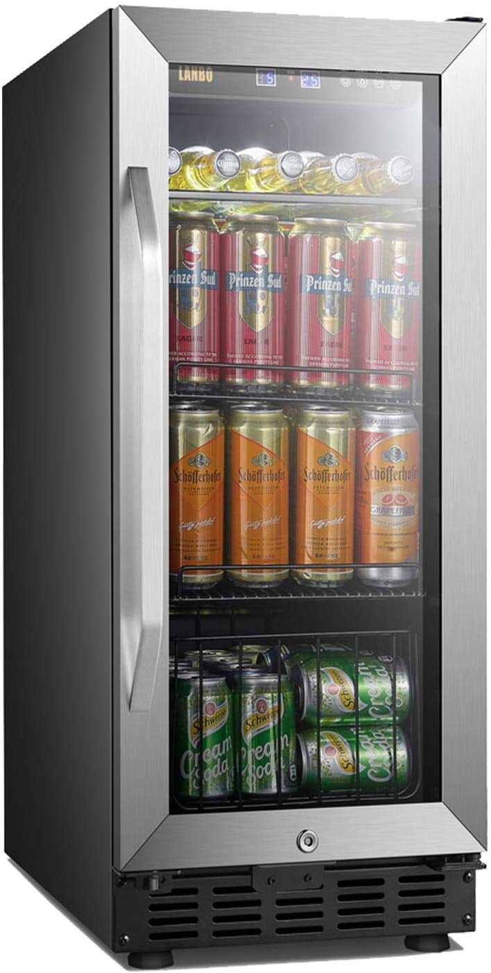 Lanbo 76 Cans Under Counter Compressor Beverage Cooler Refrigerator, 15 inch Width