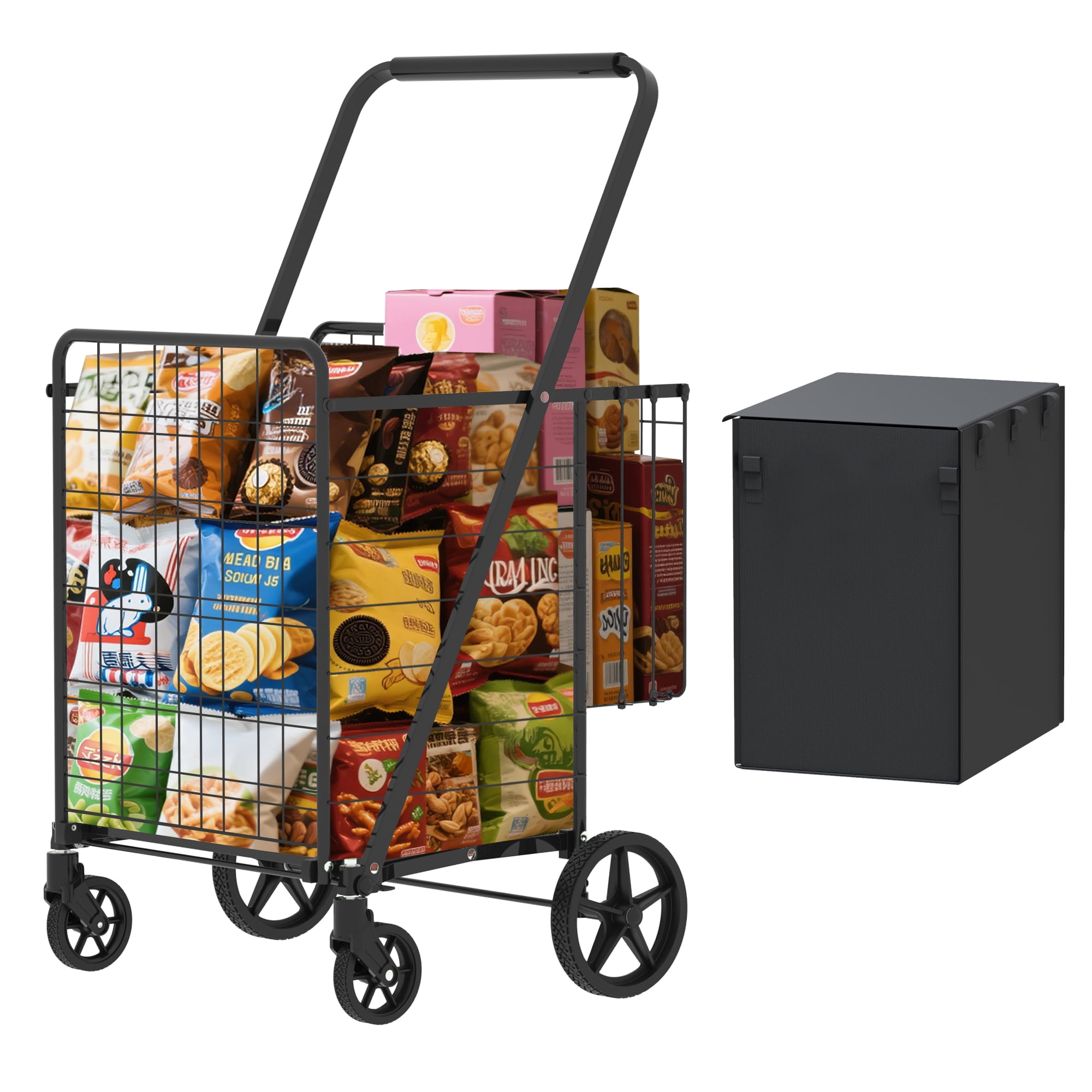 Large Shopping Cart for Grocery,Foldable Utility Shopping Carts with Swivel Wheels for Groceries, Laundry, Pantry, Garage
