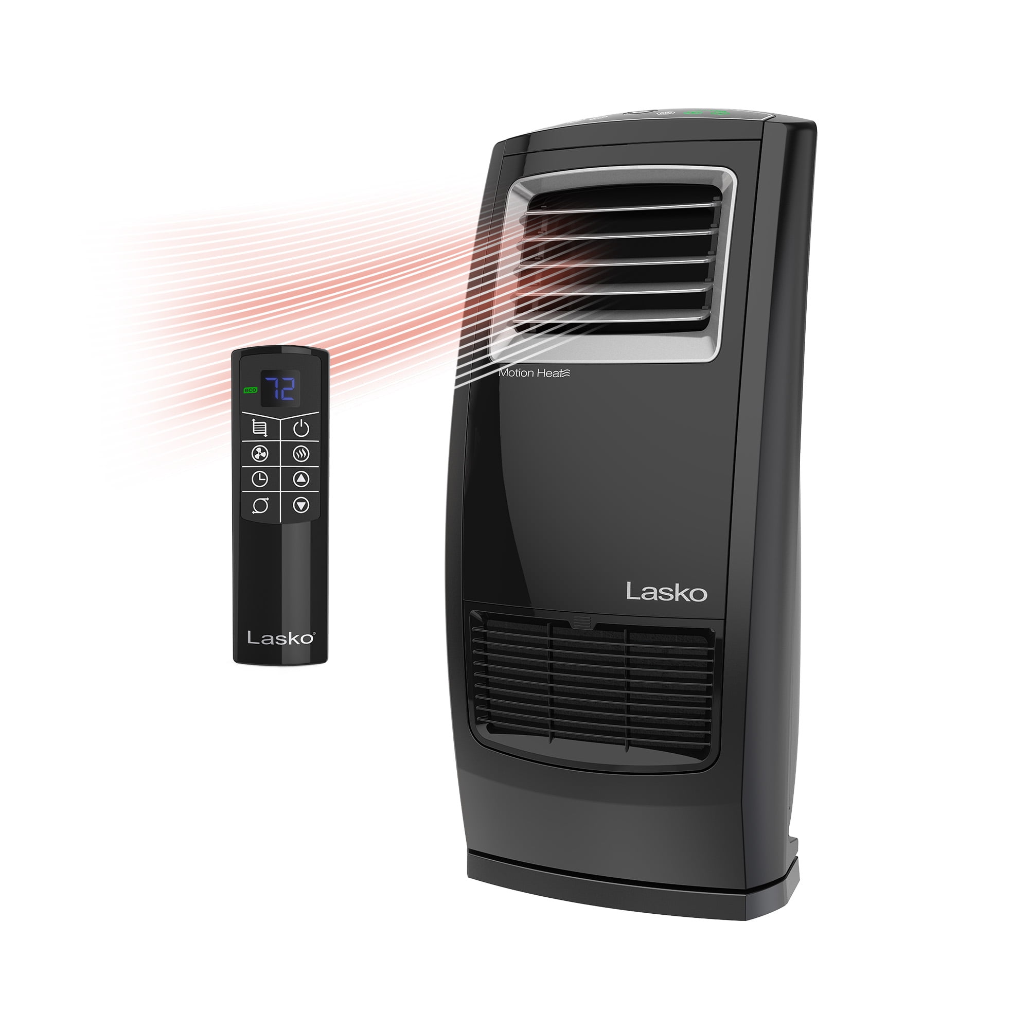 Lasko Oscillating 1500W Electric Motion Heat Whole Room Ceramic Heater with Remote, CC23161, Black