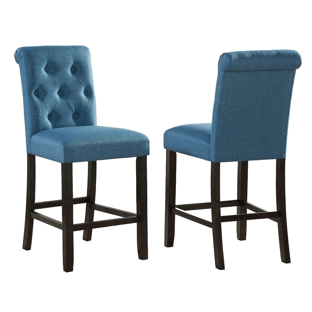 Leviton Solid Wood Tufted Asons Counter Height Dining Chair in Blue, Set of 2