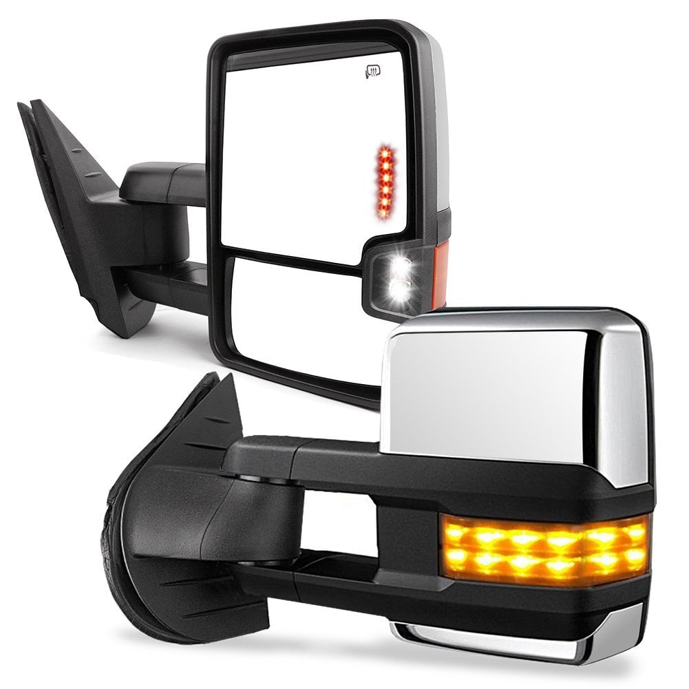 Ledkingdomus Pair Tow Mirrors for 2007-2013 Chevy Silverado Sierra LED Amber Signal Power Heated