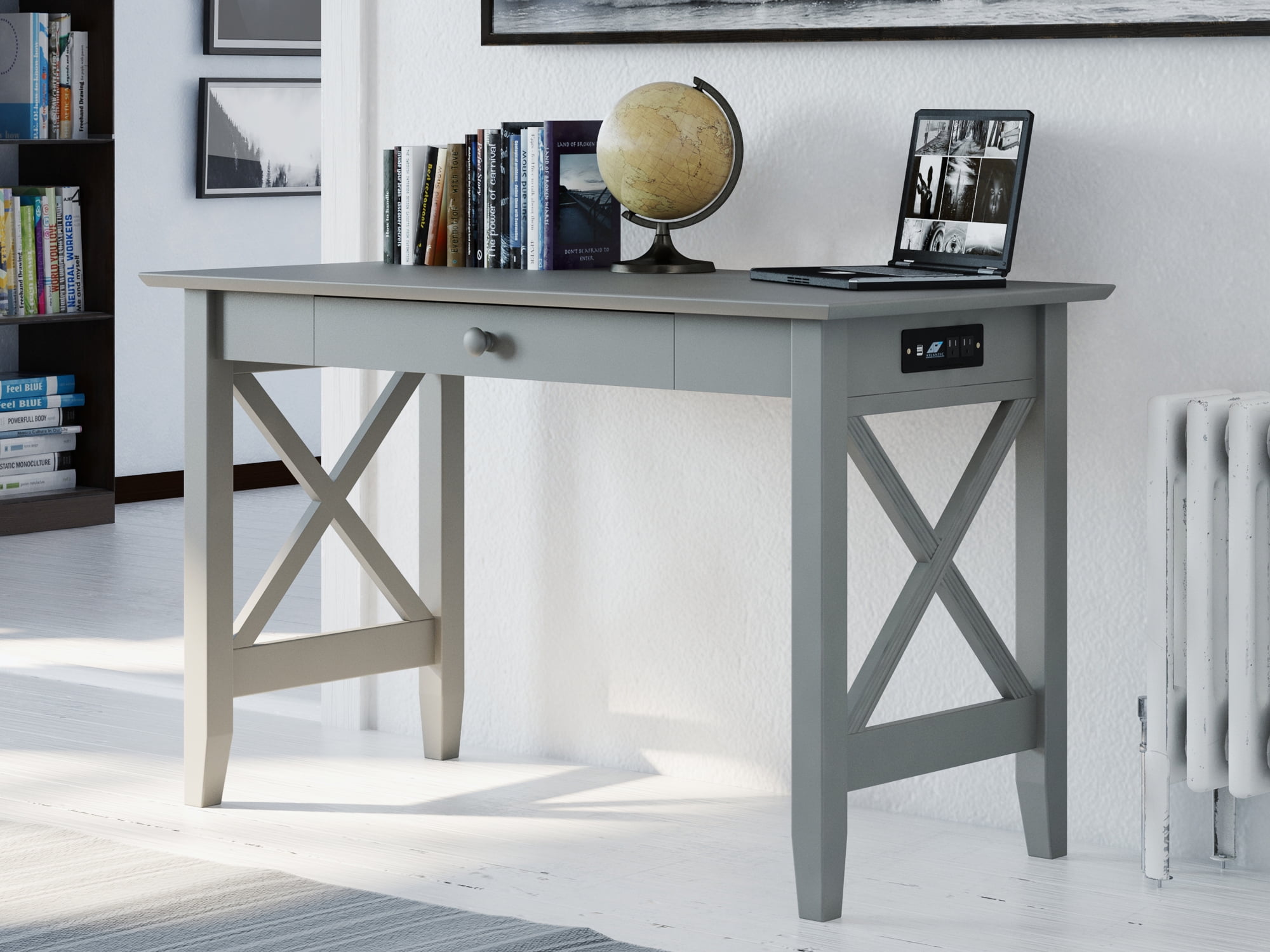 AFI Lexi Desk with Drawer and Charging Station, Grey