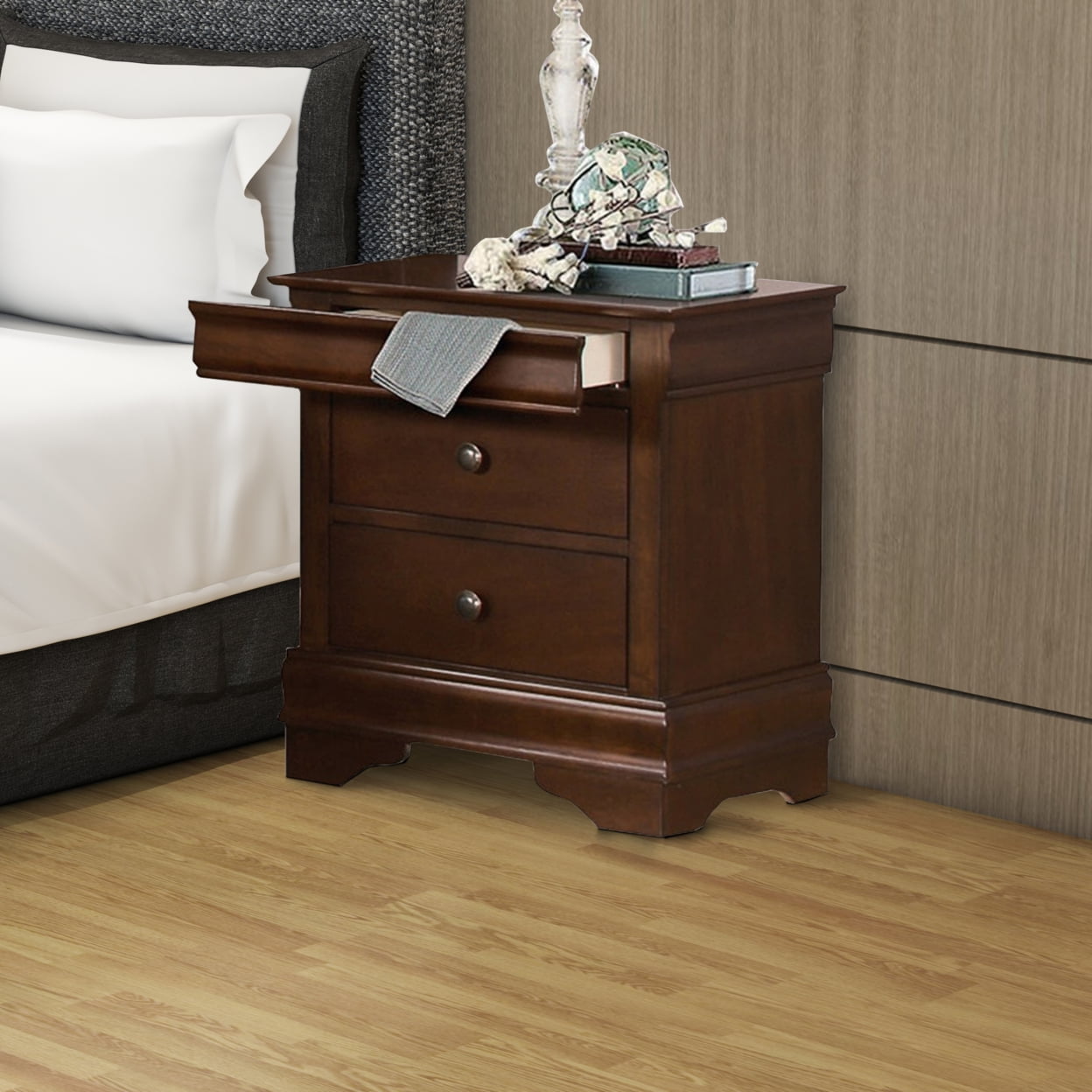 Lexicon Abbeville 3-Drawers Traditional Wood Nightstand in Brown Cherry