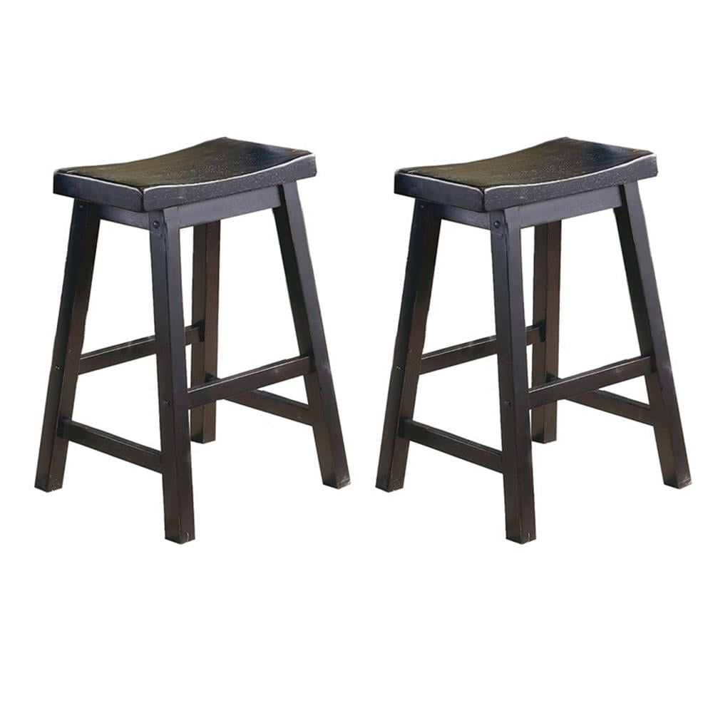 Lexicon Saddleback 24" Solid Wood Counter Stool in Black (Set of 2)