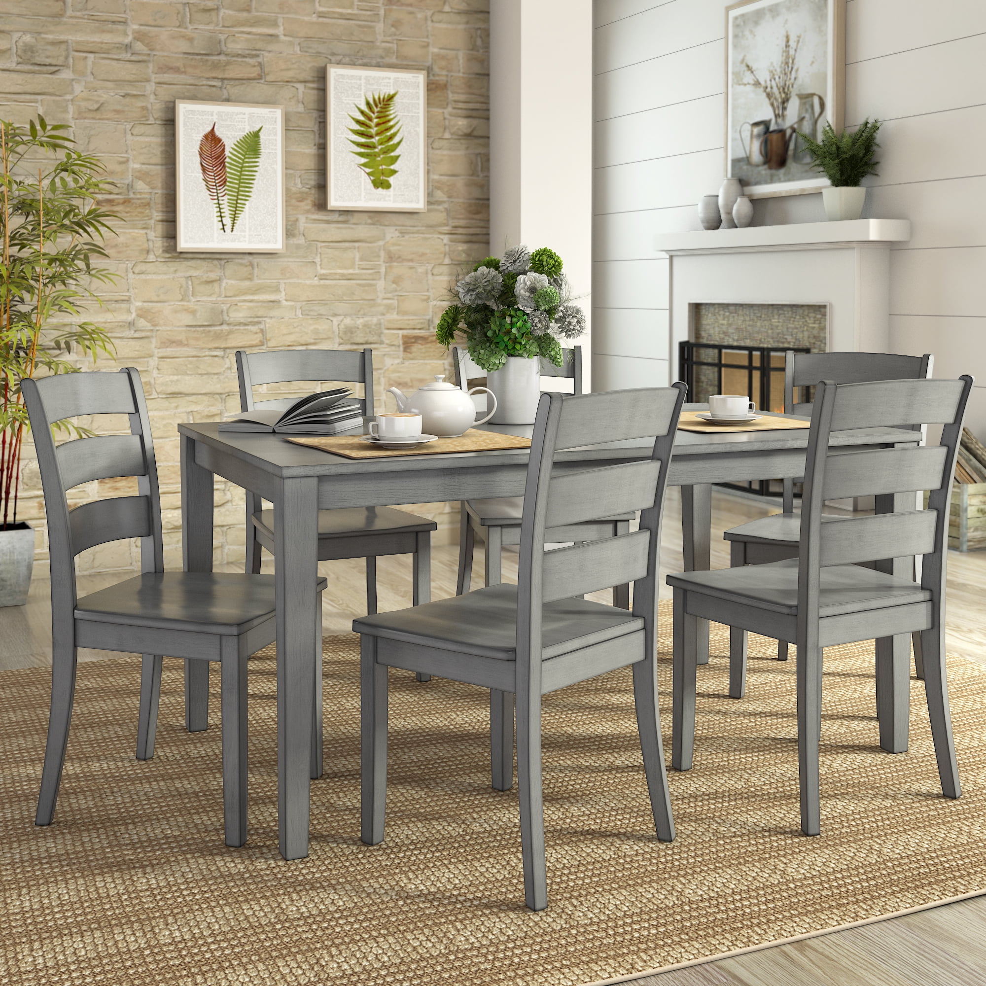 Lexington 60-inch Rectangular Dining Set with Ladder Back Chairs, Antique Grey
