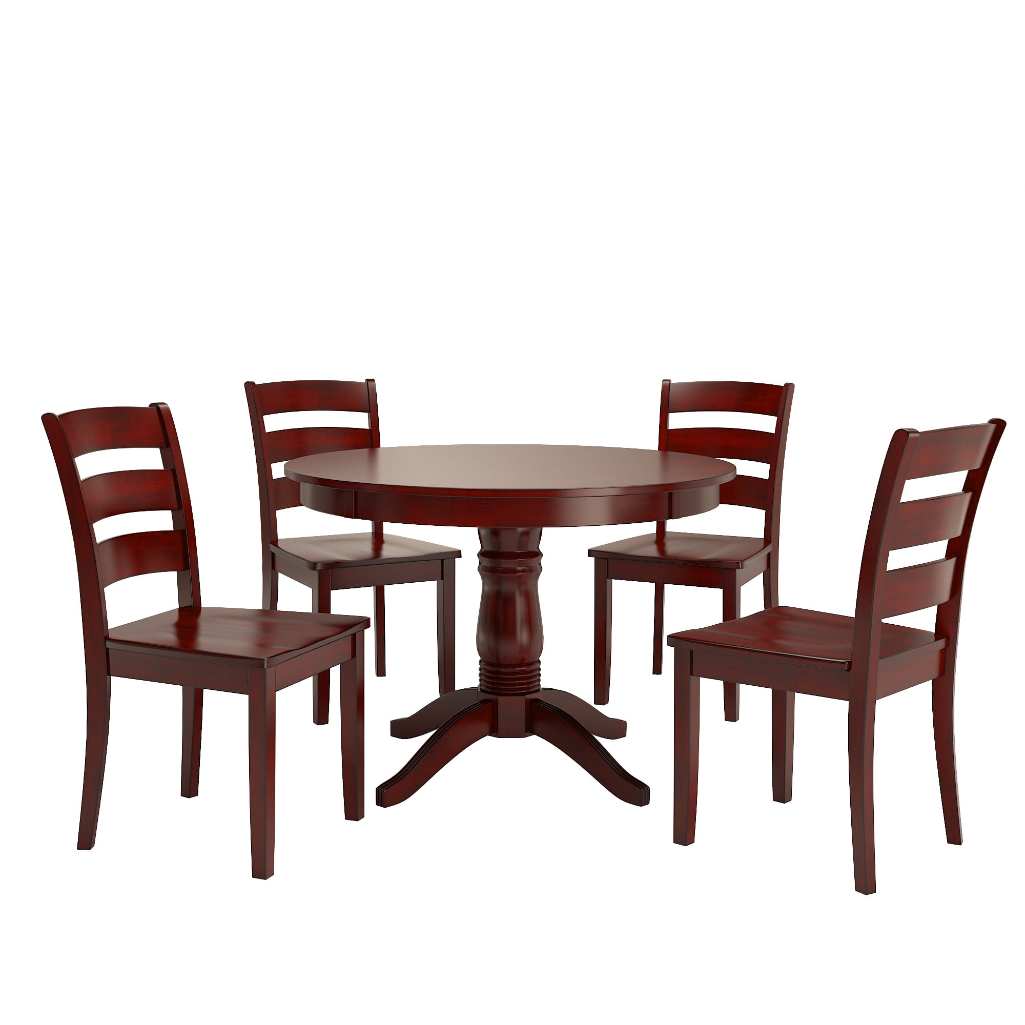Lexington 5-Piece Wood Dining Round Table and 4 Ladder Back Chairs, Berry Red
