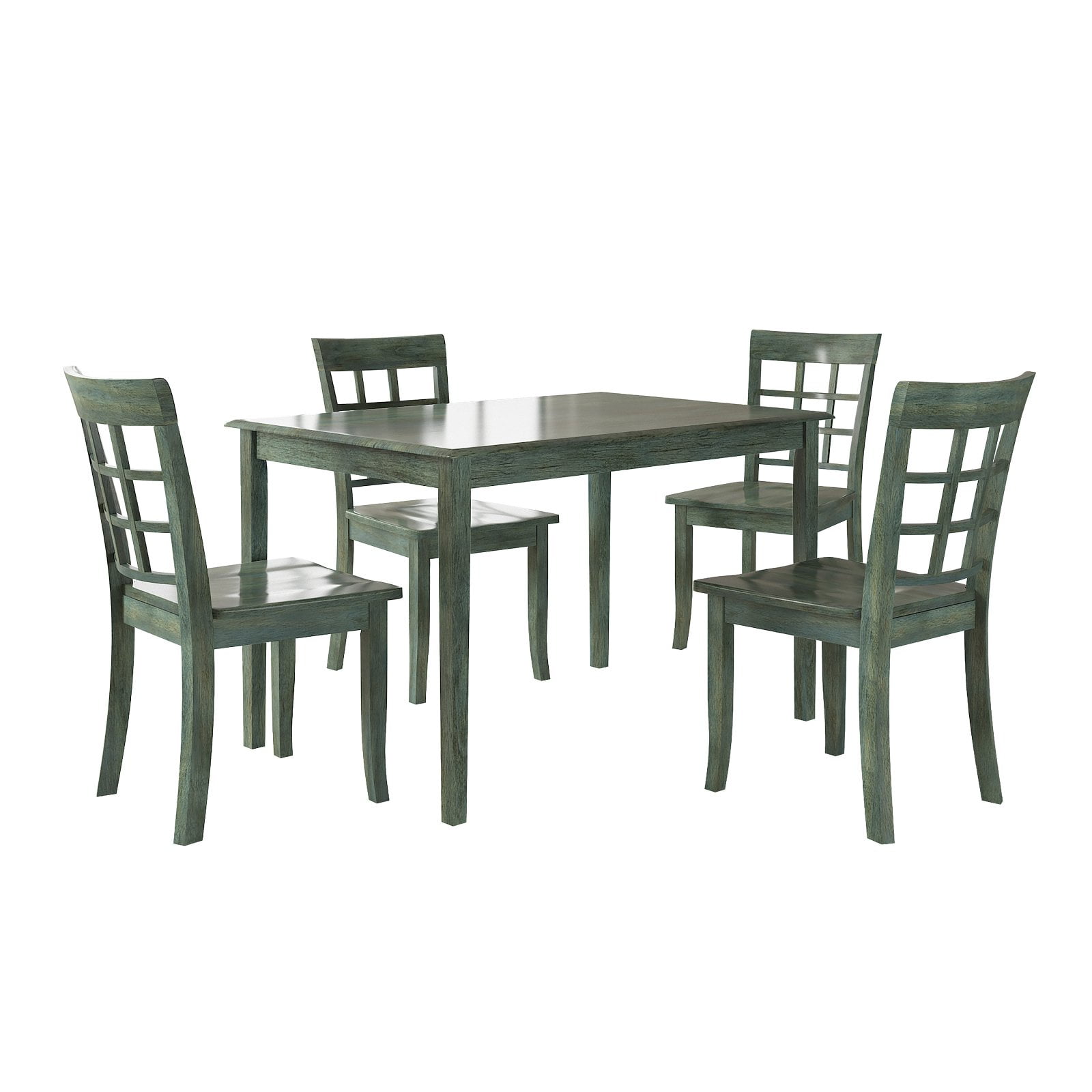 Lexington 5-Piece Wood Dining Set with 4 Window Back Chairs, Dark Sea Green