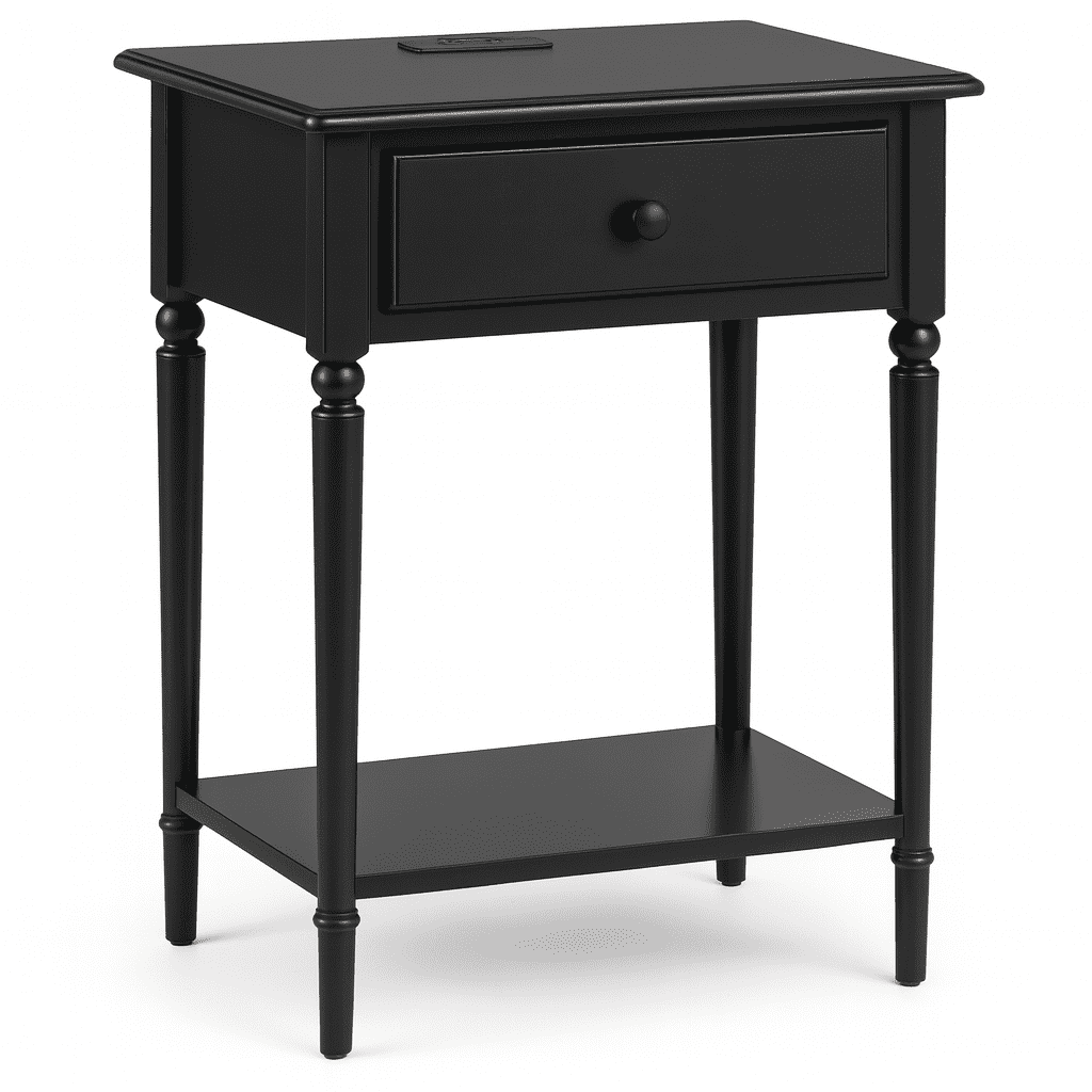 Leick Home Solid Wood Coastal Notions Nightstand with USB-C Fast Charging Station, Black