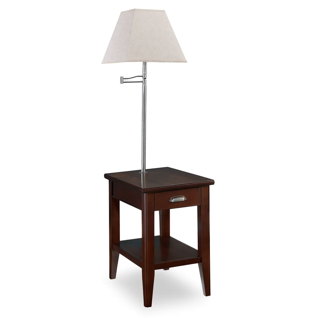 Leick Home Laurent Solid Wood Side Table with Swing Arm Lamp and Drawer, Chocolate Cherry