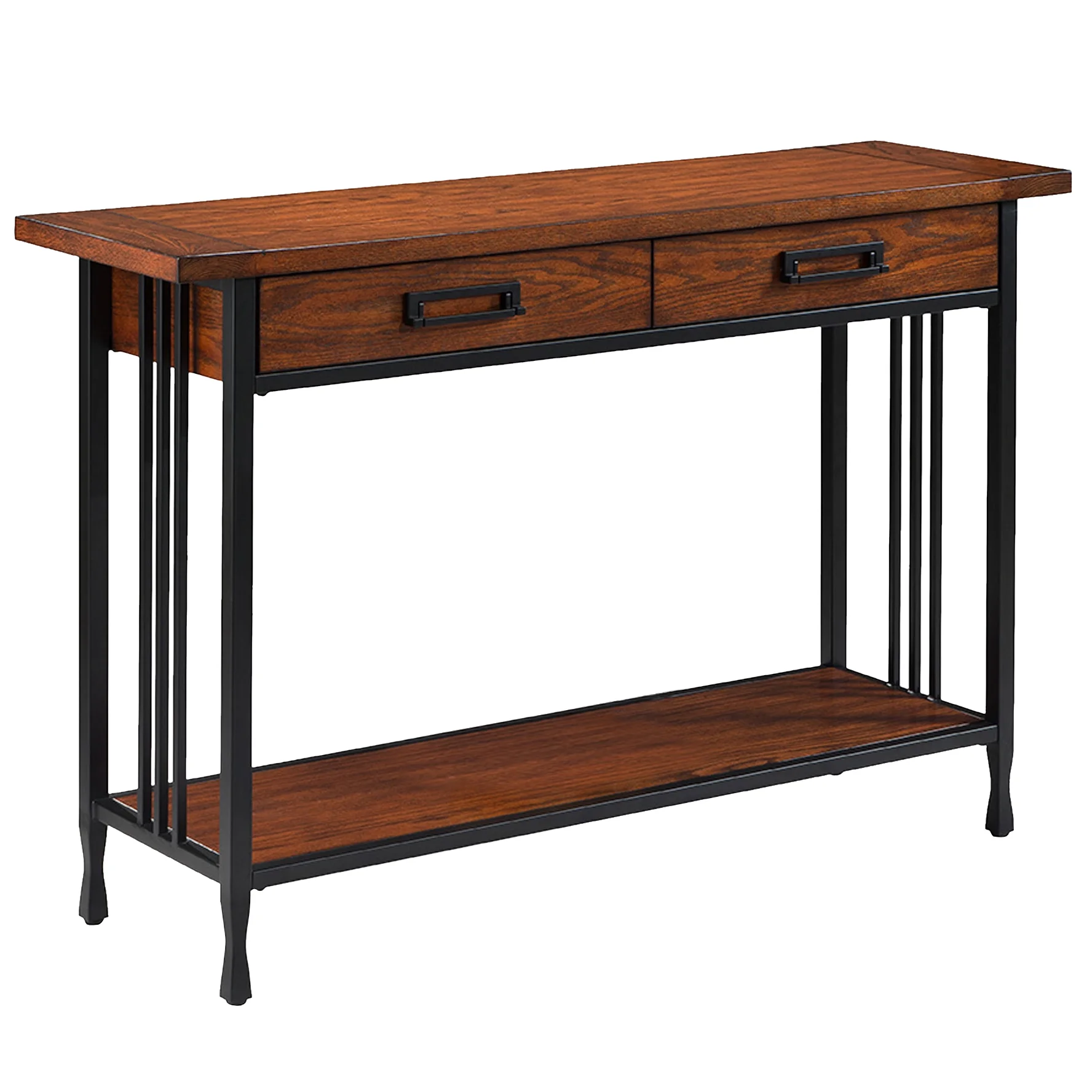 Leick Home Ironcraft Two Drawer Console Table in Mission Oak Finish