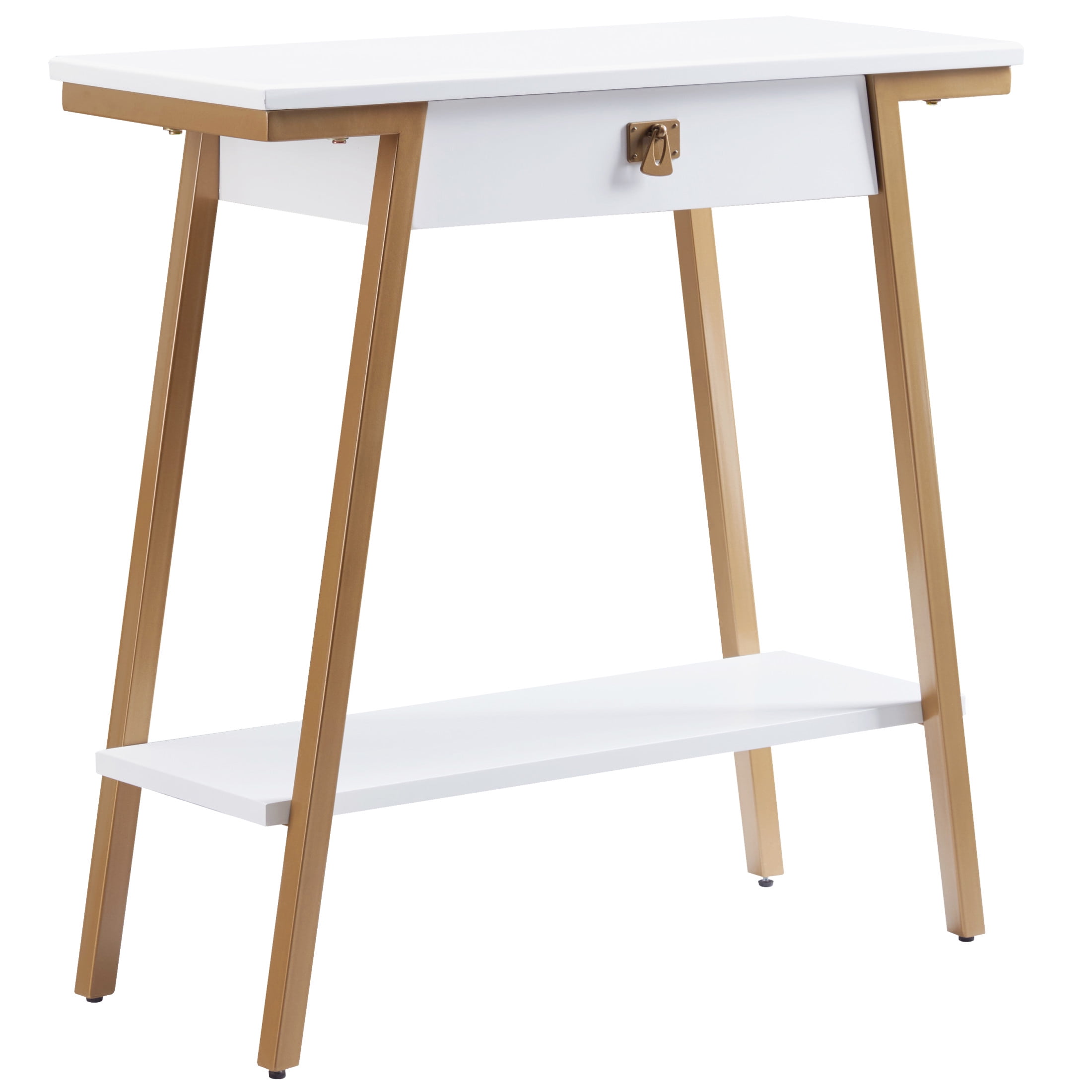 Leick Home Empiria Wood and Metal Console Table with Drawer, White/Gold