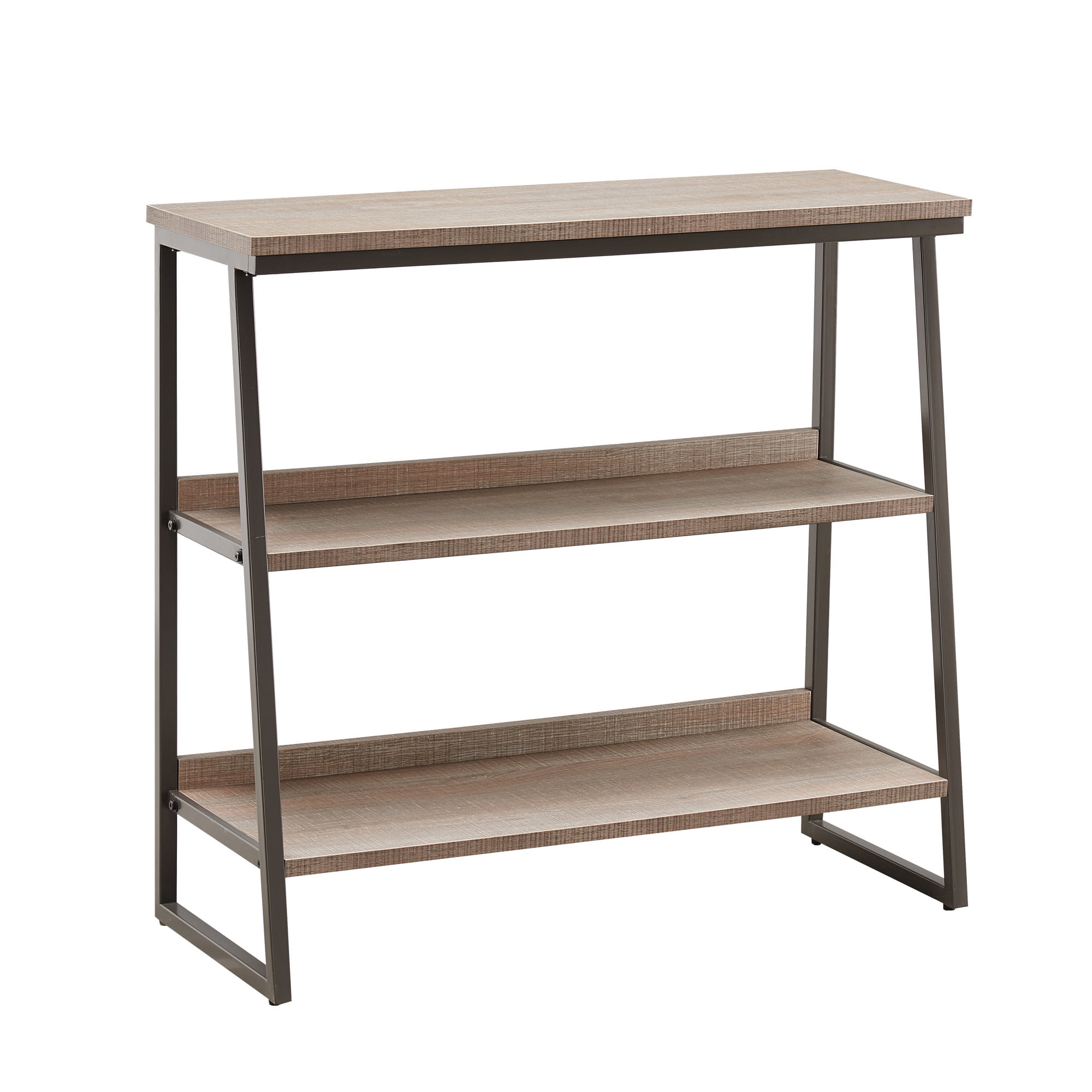 Leick Home 70007-ROBLK Mixed Metal and Wood Stepped Tier Bookshelf, Roughsawn Oak/Gunmetal Gray