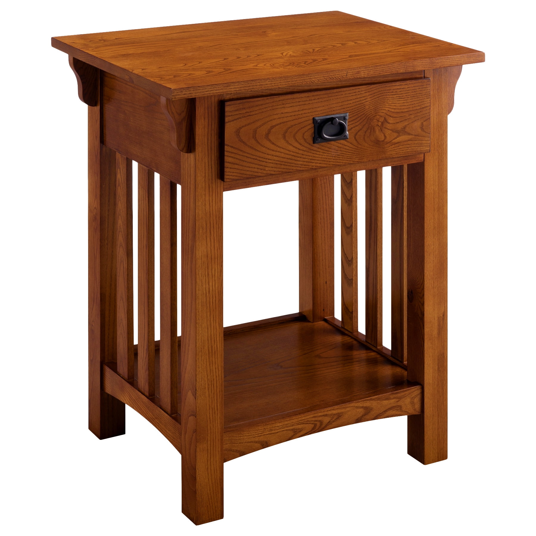 Leick Home Solid Wood Mission End Table with Drawer, Medium Oak Finish
