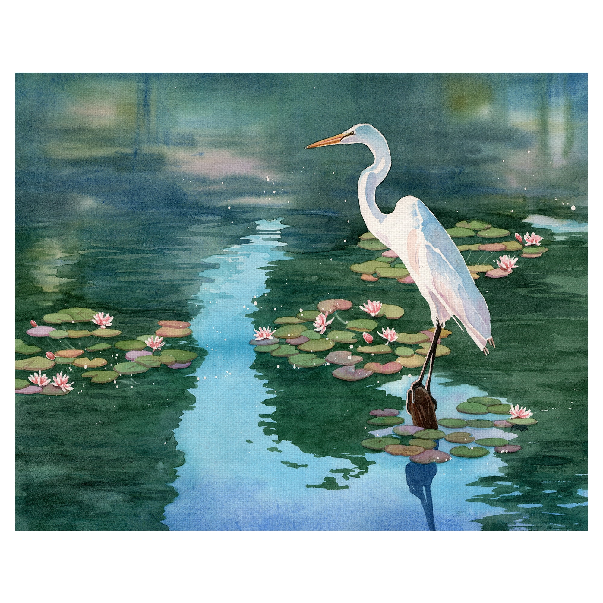 Lynnea Washburn Lakeside Heron II 22" x 28" Painting Canvas Art Print, by Masterpiece Art Gallery