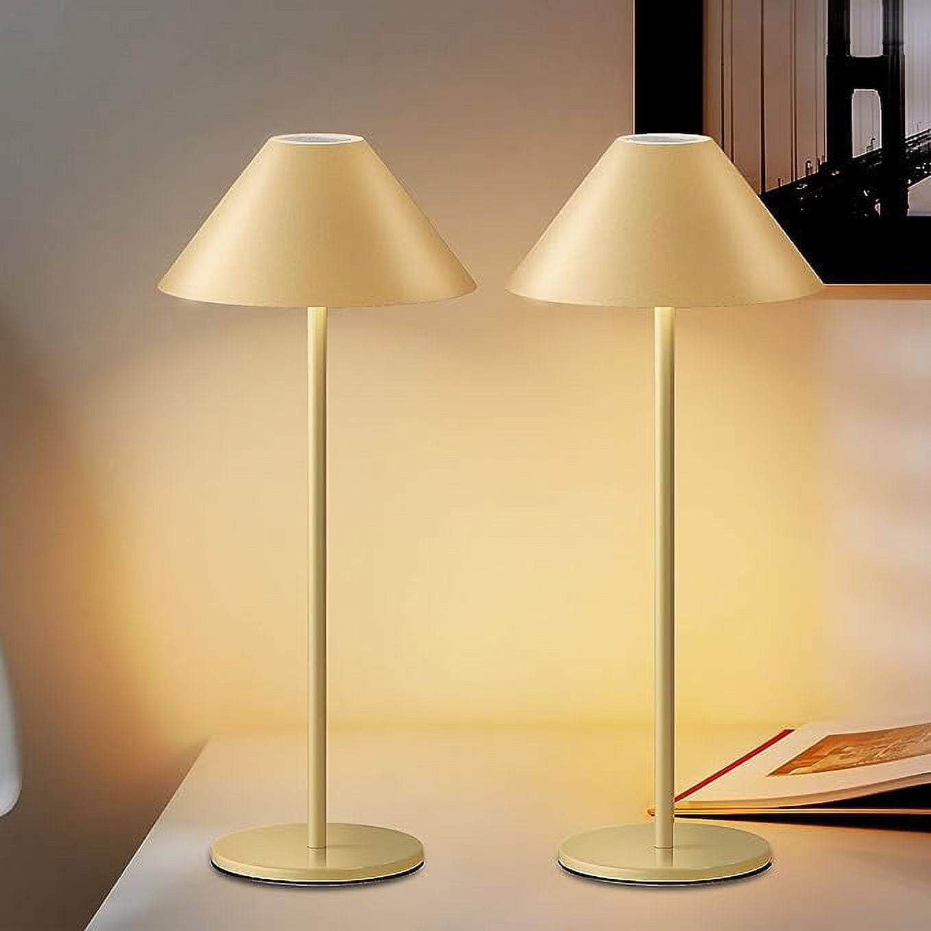 LED Cordless Dimmable Table Lamp, Long Lasting 4000mAh Rechargeable Battery Operated, 240LM,GOLD，Pack of 2