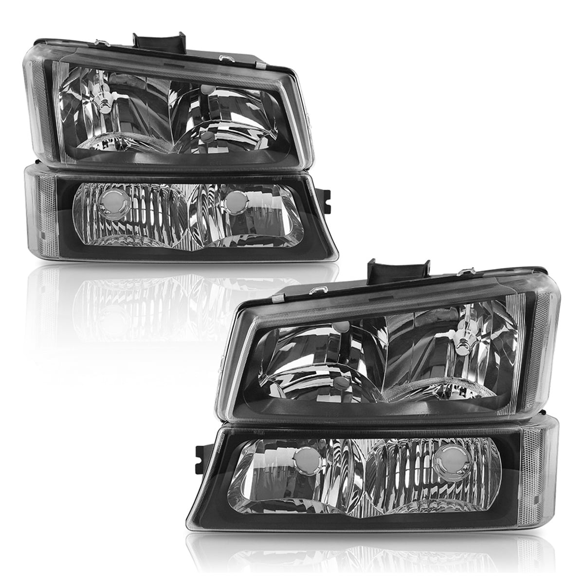RVNI For 03-06 Chevy Silverado Avalanche Pickup Black Clear Headlight +Bumper Lamps