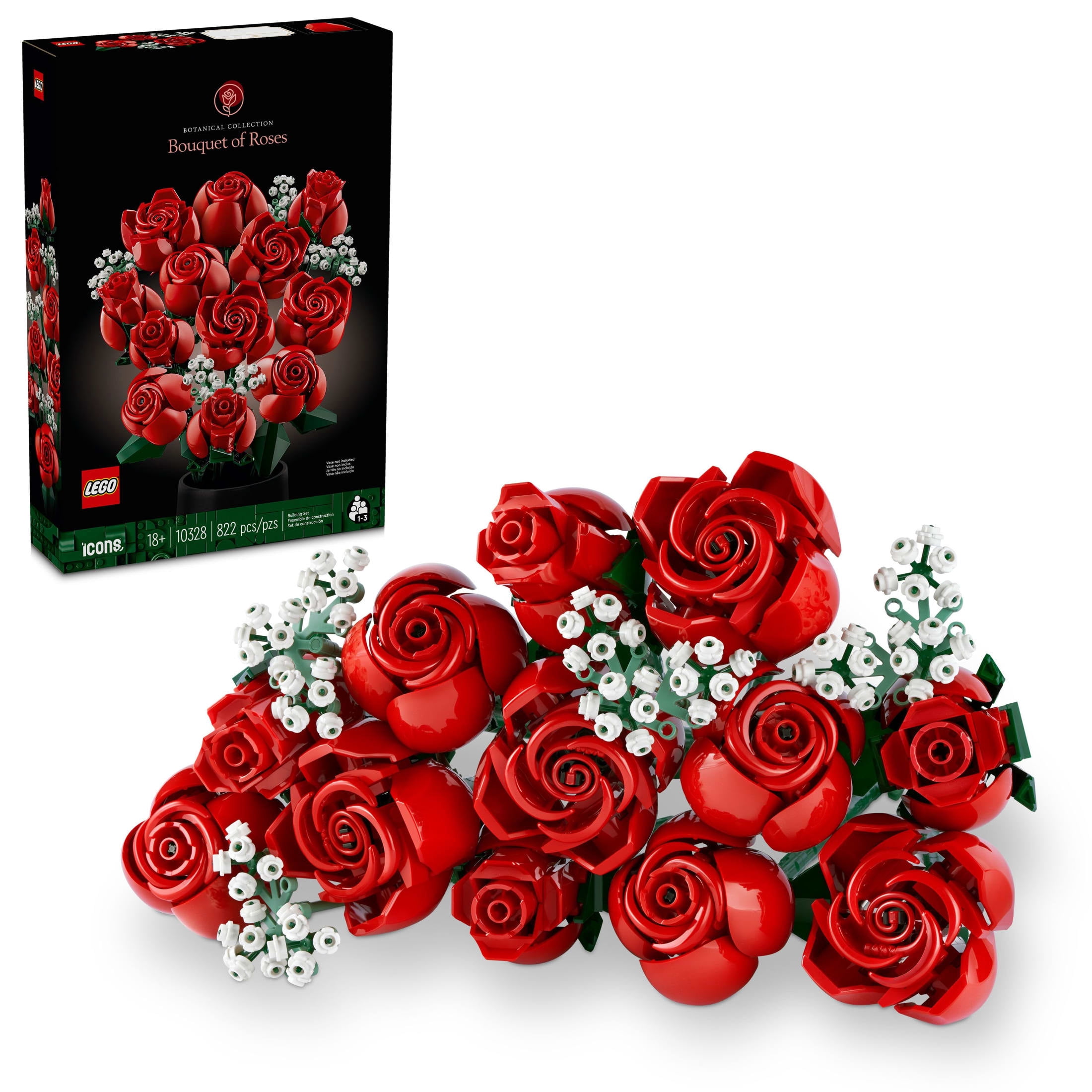 LEGO Botanicals Bouquet of Roses Artificial Flowers - Building Set for Adults, Ages 18+ - Valentines Day Gift - Fake Red Roses Decor - 10328