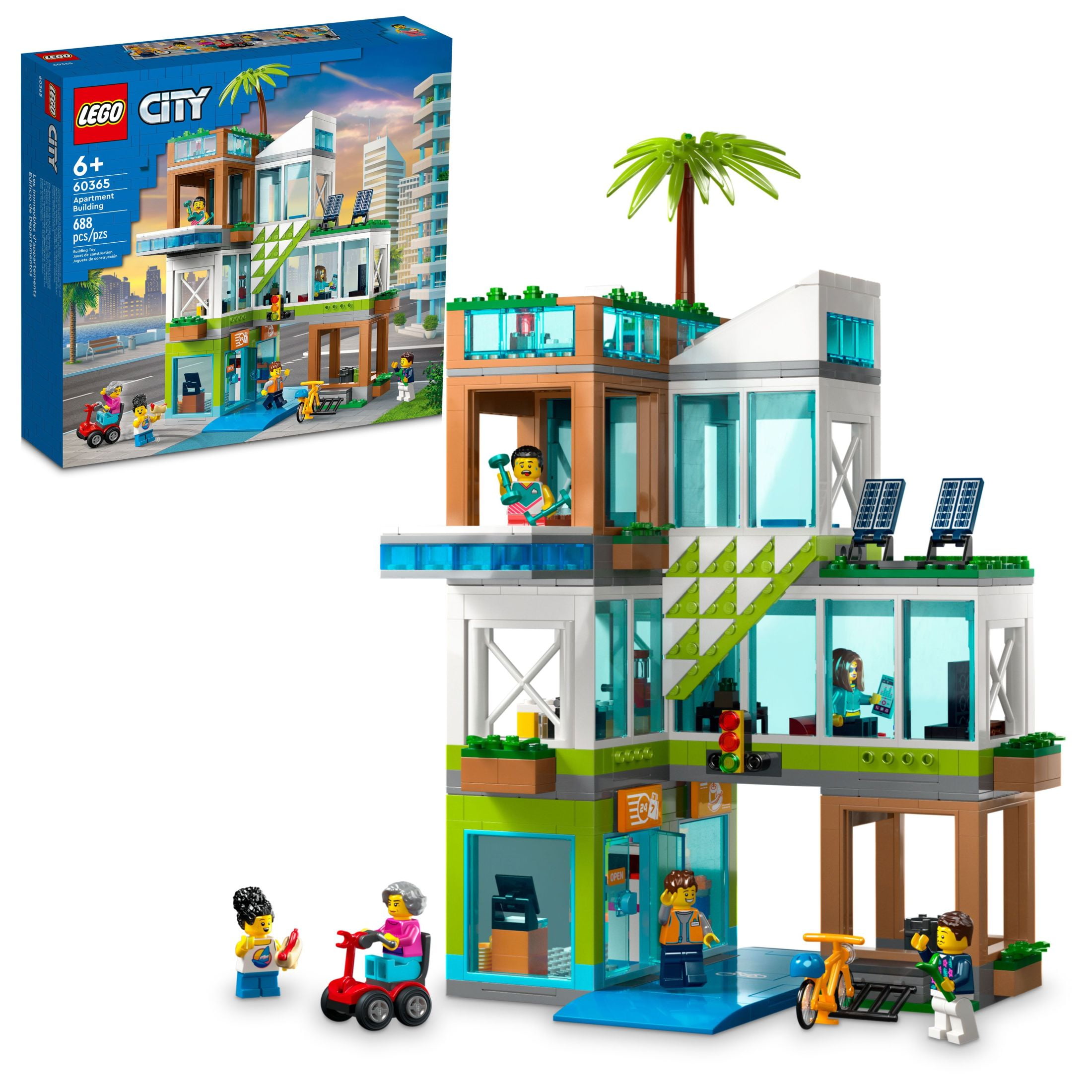 LEGO My City Apartment Building 60365 Toy Set with Connecting Three Floor Room Modules, Includes a Mobility Scooter, Bike and 6 Minifigures for Imaginative Role Play, Fun Gift Idea for Kids