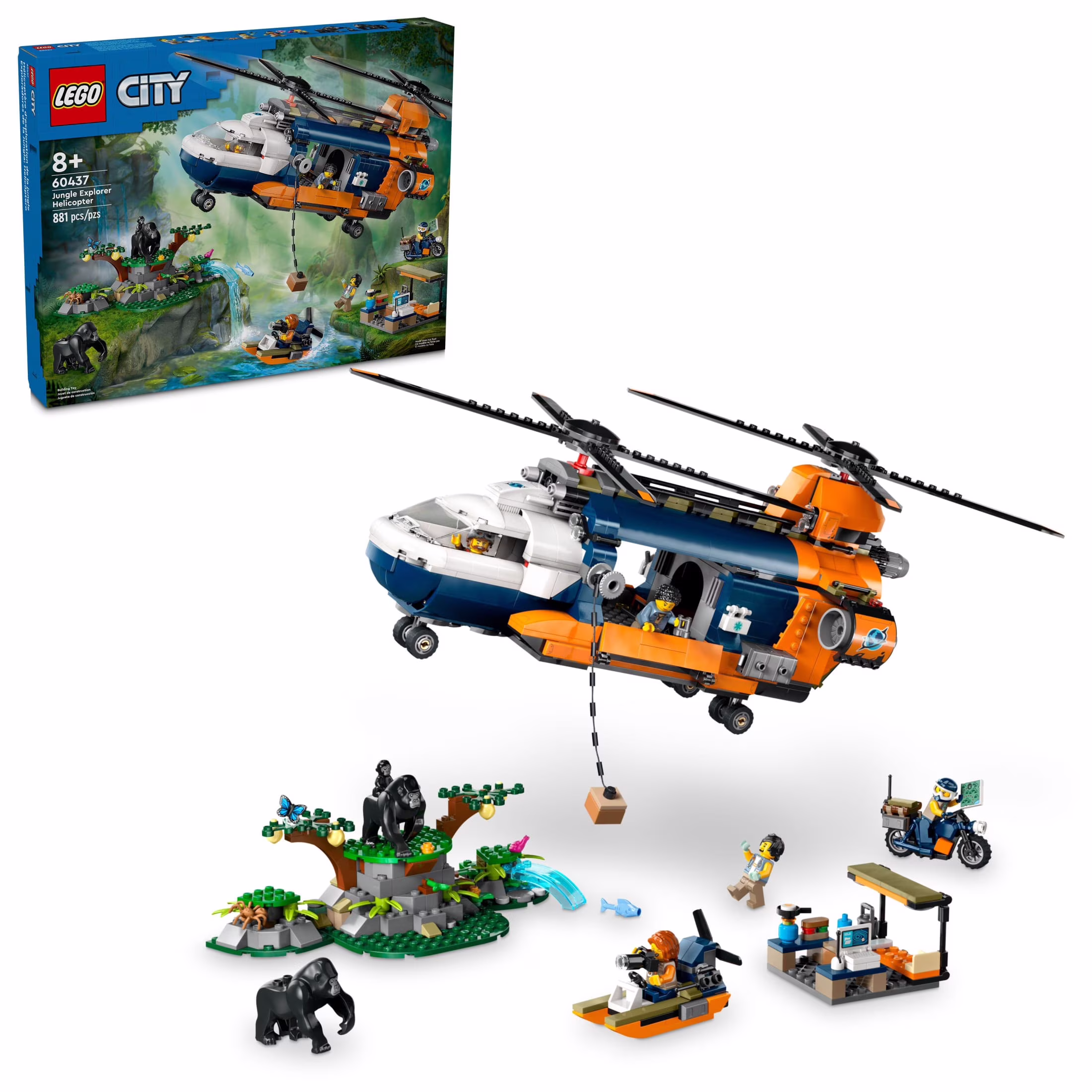 LEGO City Jungle Explorer Helicopter at Base Camp Building Toy, Adventure Gift for Kids Ages 8 and up, 60437