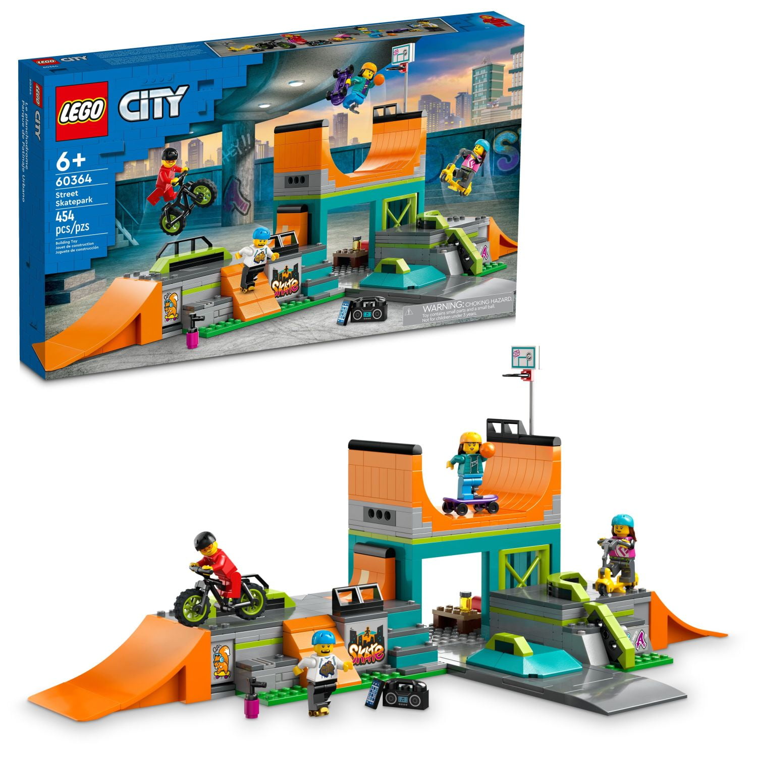 LEGO My City Street Skate Park 60364 Building Toy Set, Includes a Skateboard, BMX Bike, Scooter and In-line Skates, Plus 4 Minifigures for Pretend Play, Fun Gift for Kids and Skating Fans