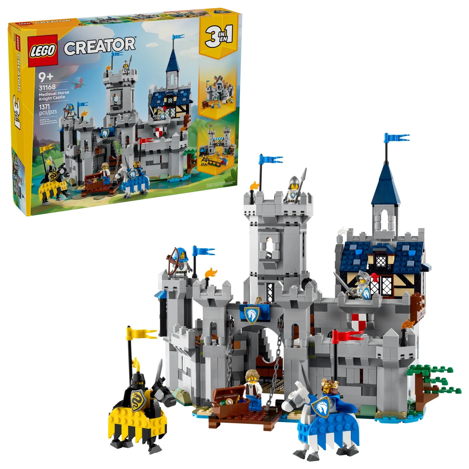 LEGO Creator 3 in 1 Medieval Horse Knight Castle Building Toy for Kids - Building Blocks & Learning Toy for Boys & Girls Ages 9+ - 3 Storytelling Toy Building Sets in 1 - Gift for Birthdays - 31168