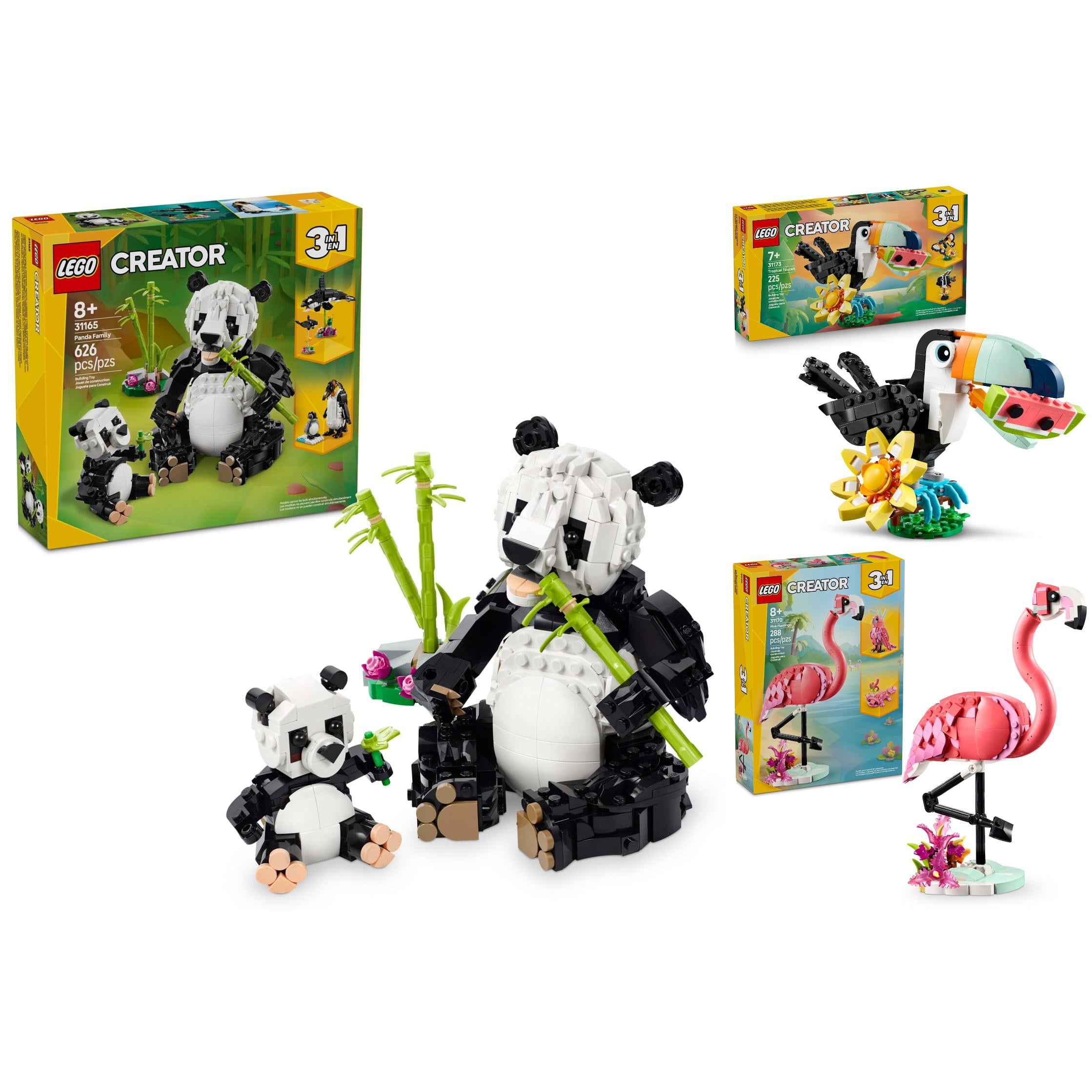 LEGO Creator 3 in 1 Wild Animals Panda Family, Tropical Toucan, and Pink Flamingo