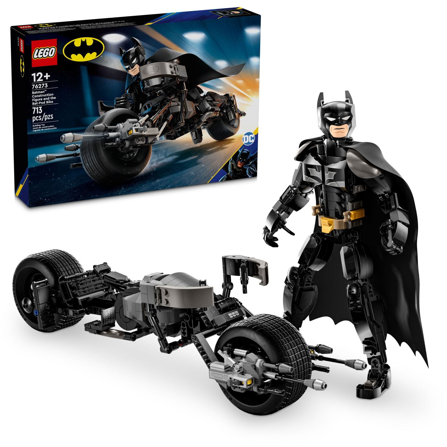 LEGO DC Batman: Batman Construction Figure & Bat-Pod Bike, The Dark Knight Action Figure and Motorcycle, Superhero Toy Gift for Kids, 76273
