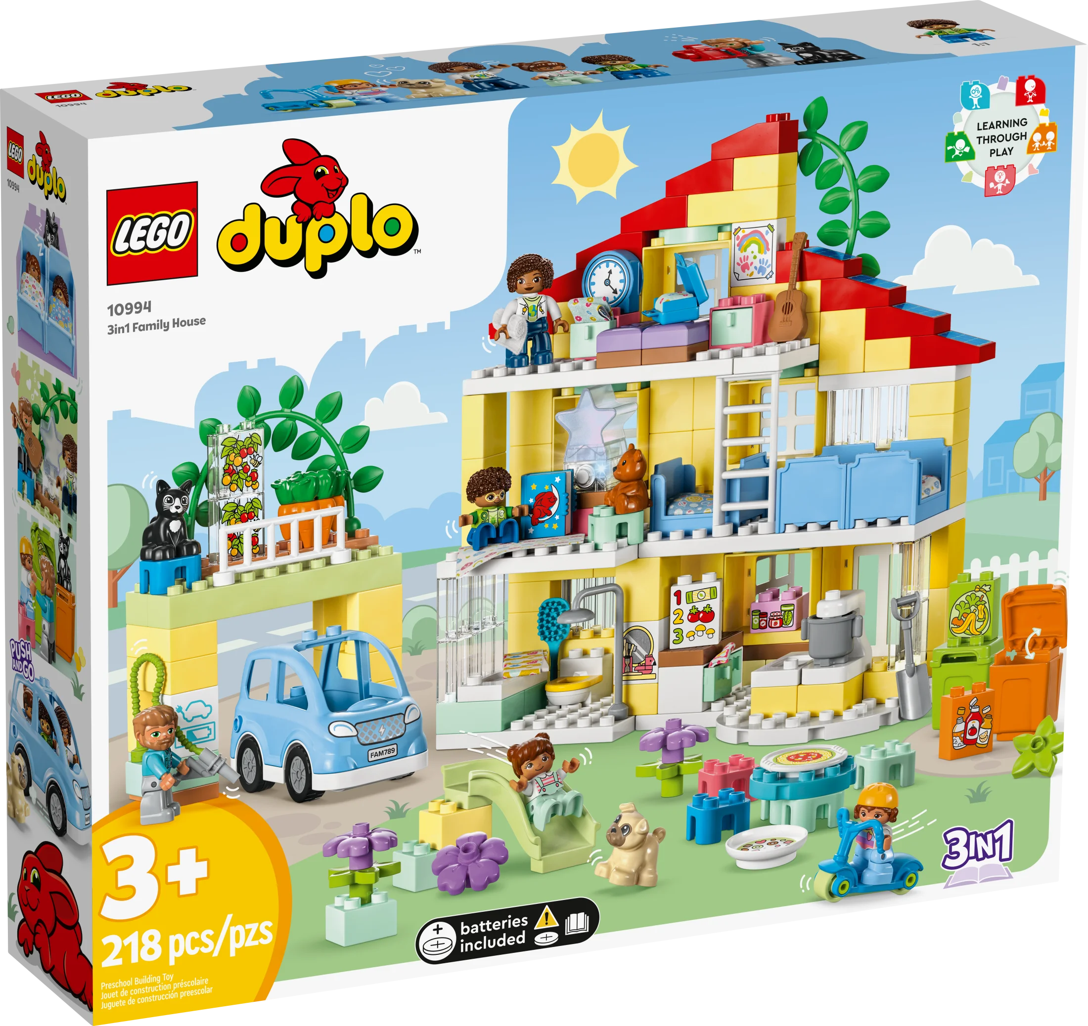 LEGO DUPLO Town 3in1 Family House 10994 Educational STEM Building Toy Set for Toddlers Ages 3+, Car Toy and 3 Floor House Lets the Whole Family Build, Play and Learn