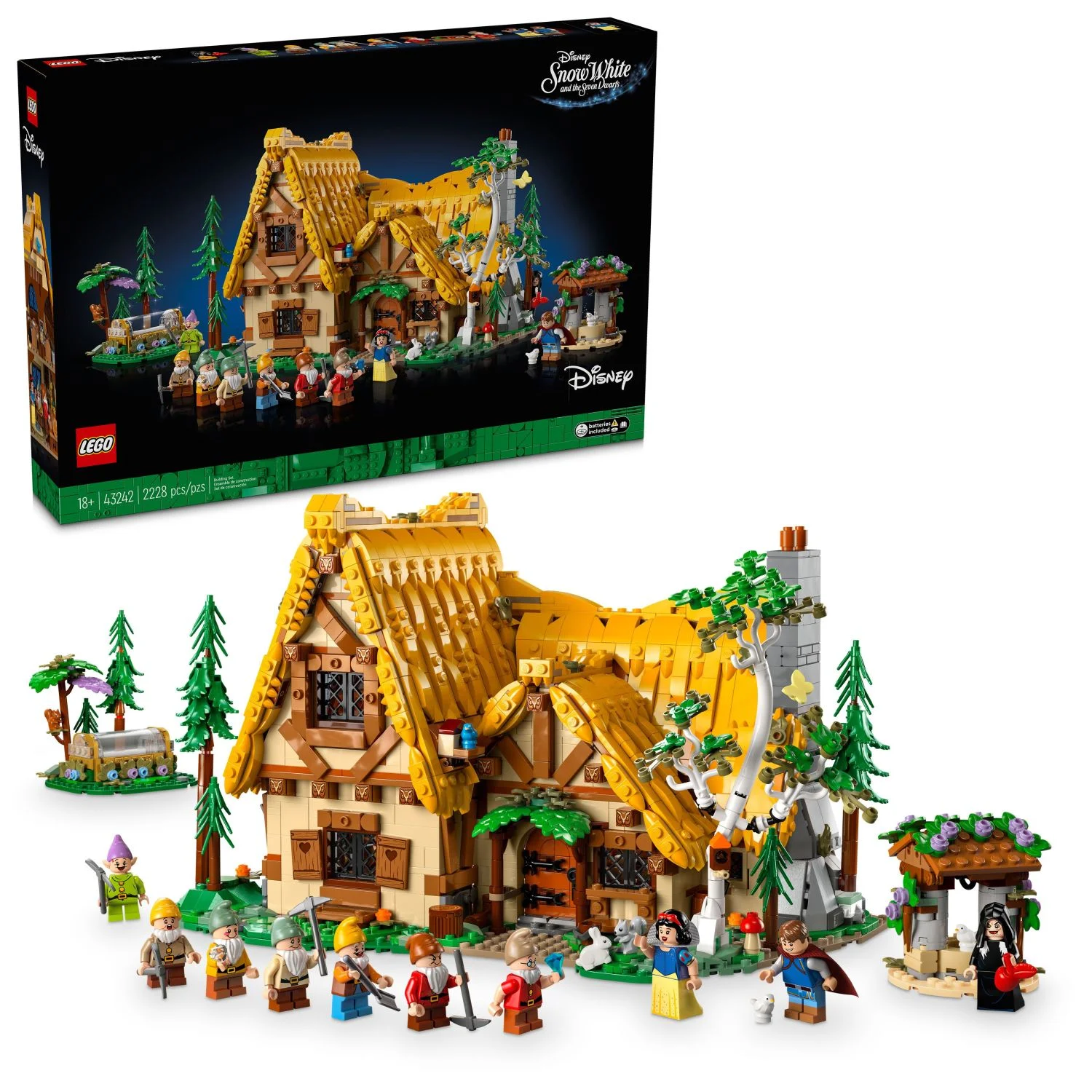 LEGO Disney Snow White and the Seven Dwarfs’ Cottage Building Kit, Build and Display Disney Princess Set with 10 Minifigures Including Snow White, Gift Idea for Fans of the Classic Movie, 43242