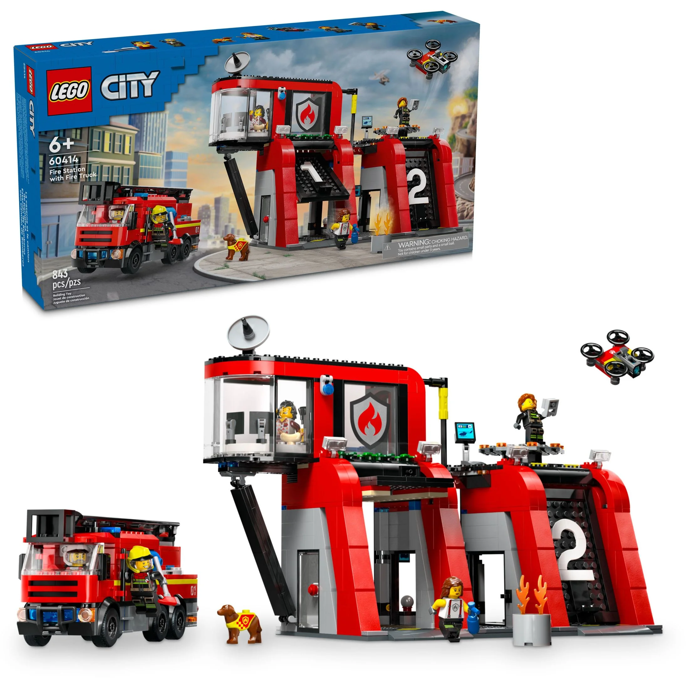 LEGO Fire Station with Fire Truck Block Building Sets, 843 Pieces
