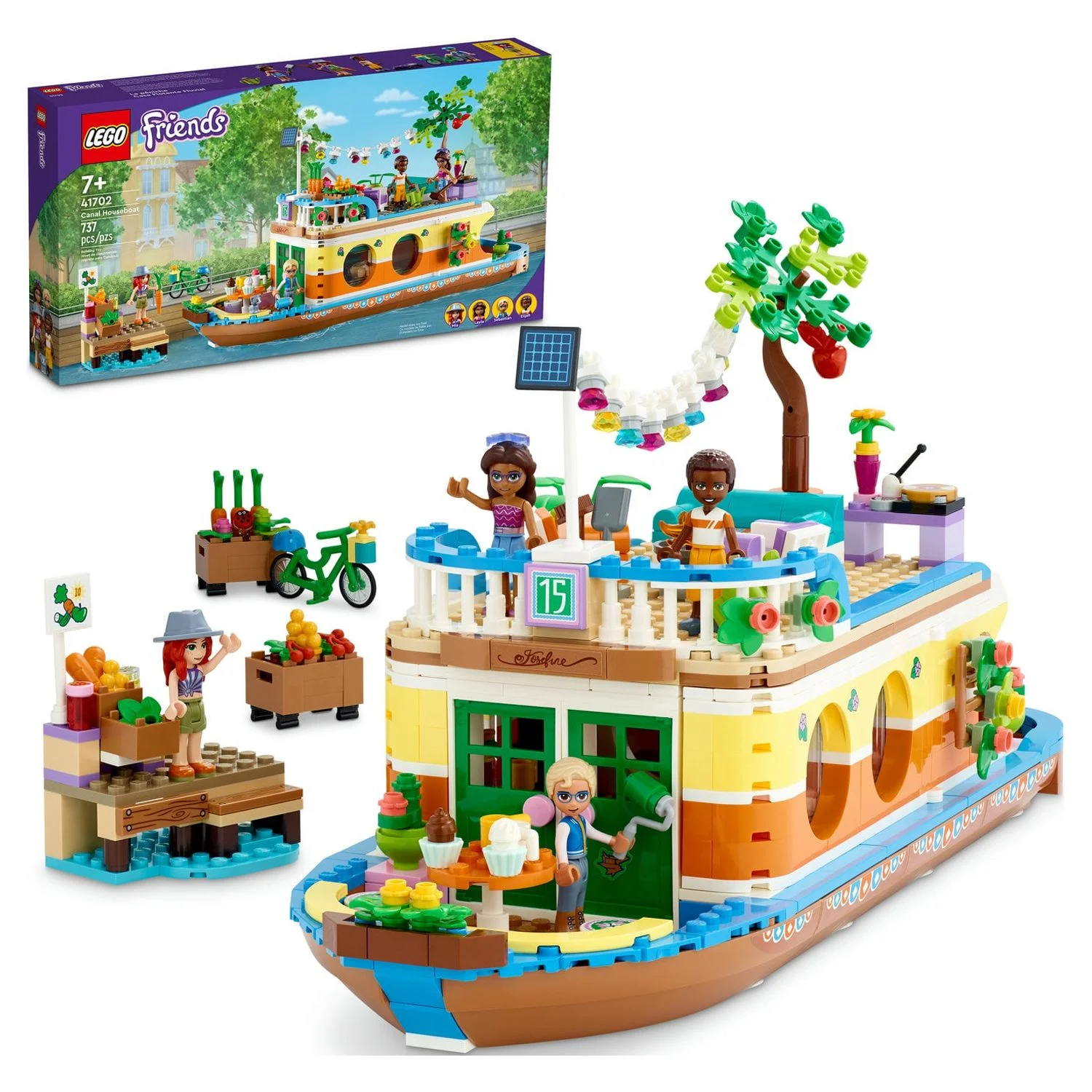 LEGO Friends Canal Houseboat 41702 Building Kit; Comes with 4 Mini-Dolls Including Mia and 1 Animal Toy; Birthday Gift for Kids Aged 7+ (737 Pieces)