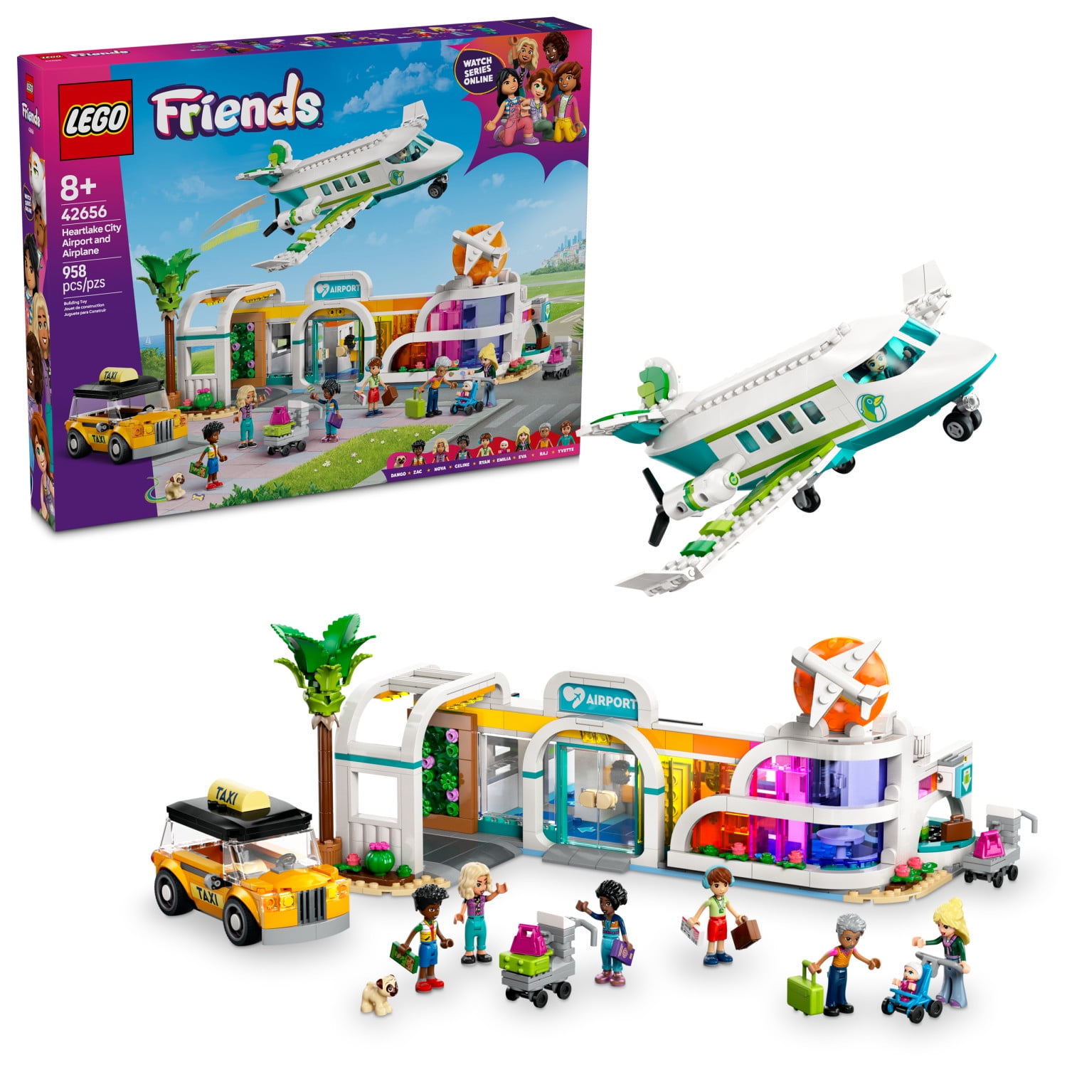 LEGO Friends Heartlake City Airport and Airplane Toy Building Set - Pretend Play for Kids, Girls and Boys, Ages 8+ - with 7 Minidolls, Taxi, Dog Figure and More - Gift Idea for Birthday - 42656