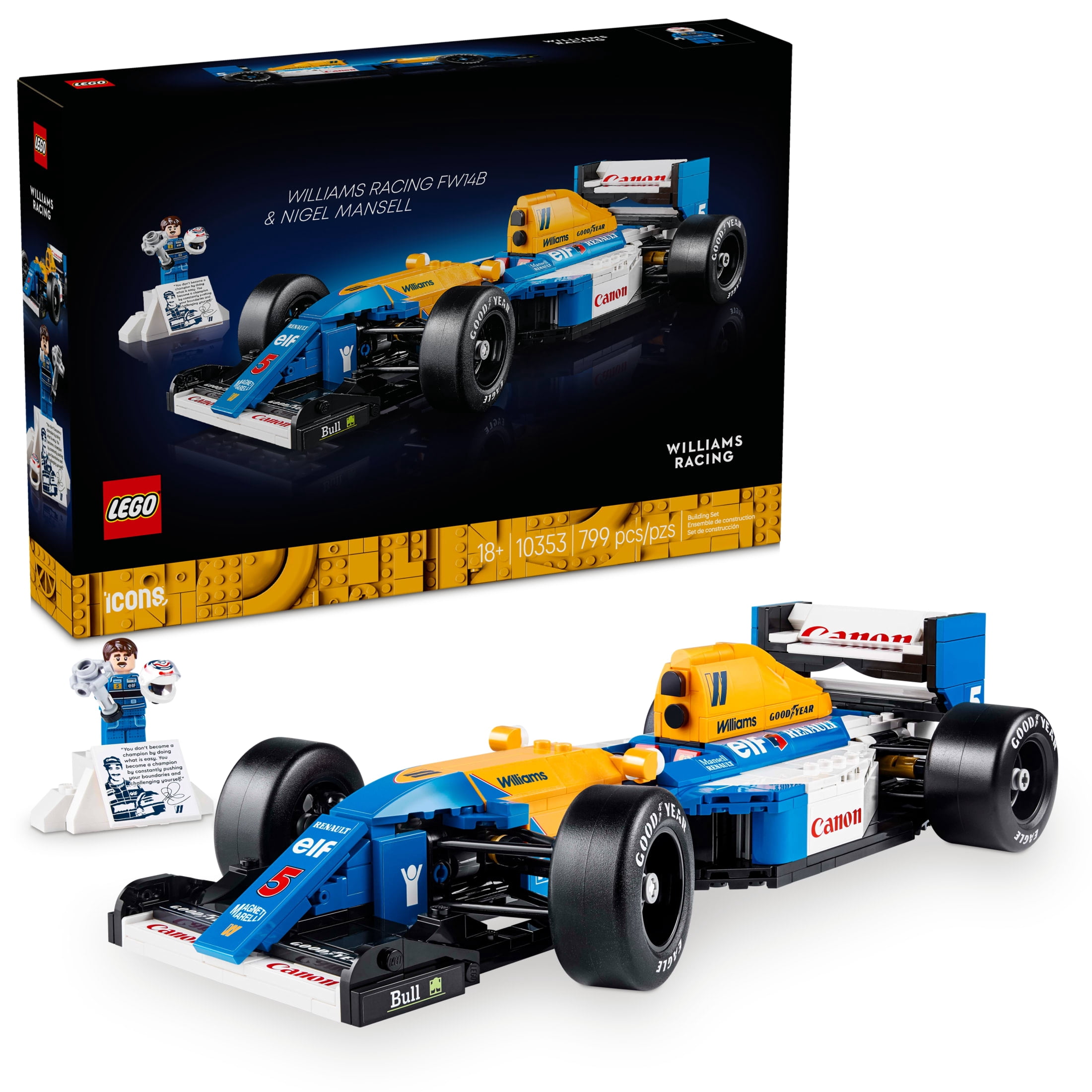 LEGO Icons Williams Racing FW14B & Nigel Mansell F1 Model Car Kit - Building Set for Adults, Ages 18+ - F1 DIY Craft for Display - Birthday Gift Idea - 10353