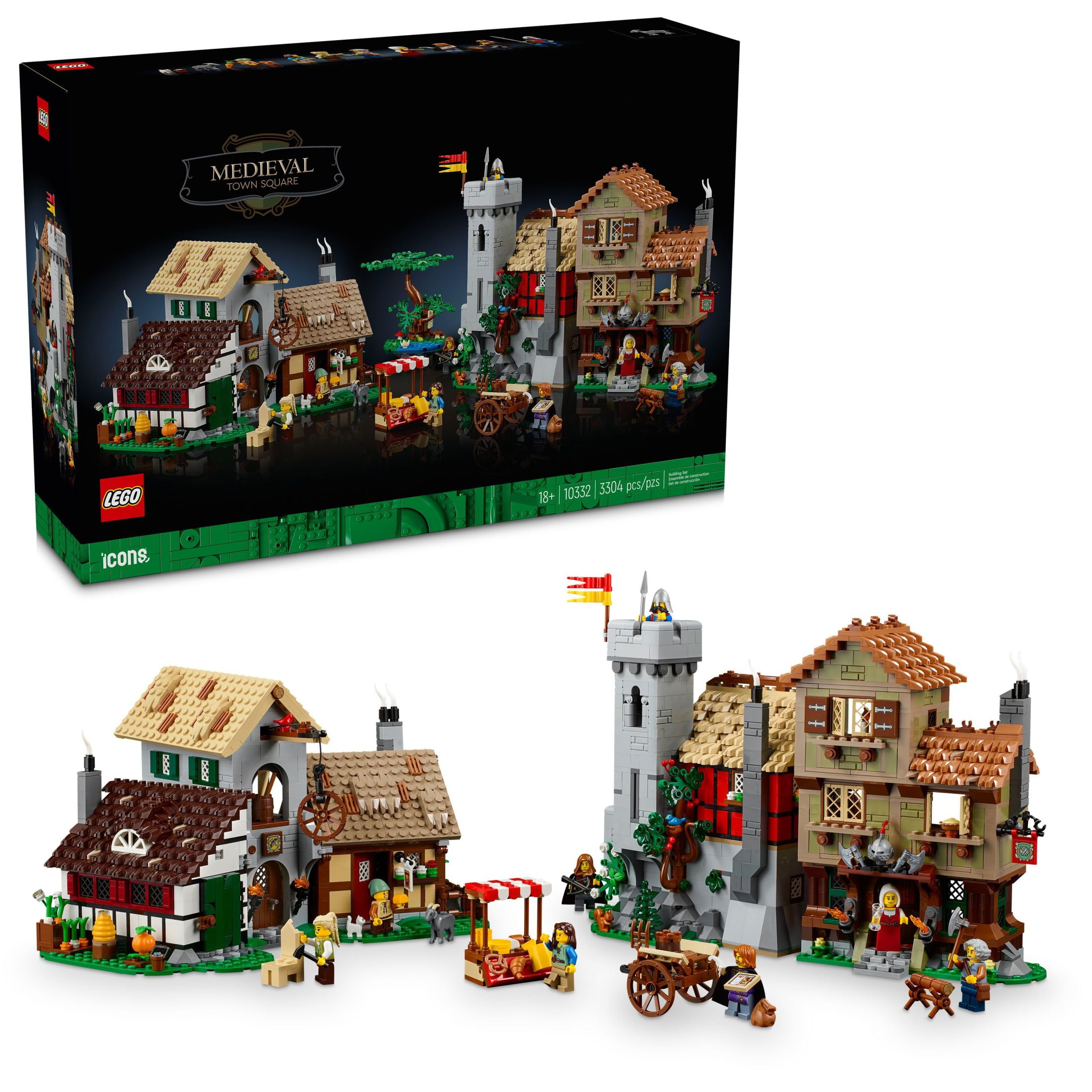 LEGO Icons Medieval Town Square Building Set for Adults - Office or Shelf Decor for Men & Women, Ages 18+ Years - W/ 8 Medieval Minifigures - Gift for Birthdays - 10332