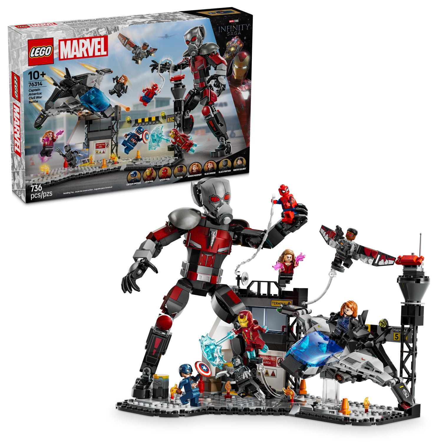 LEGO Marvel Captain America Civil War Action Battle Building Toy Set - Marvel Superhero Toy for Kids, Boys and Girls, Ages 10+ - with 8 Minifigures and Giant Ant Man - Gift Idea for Birthday - 76314