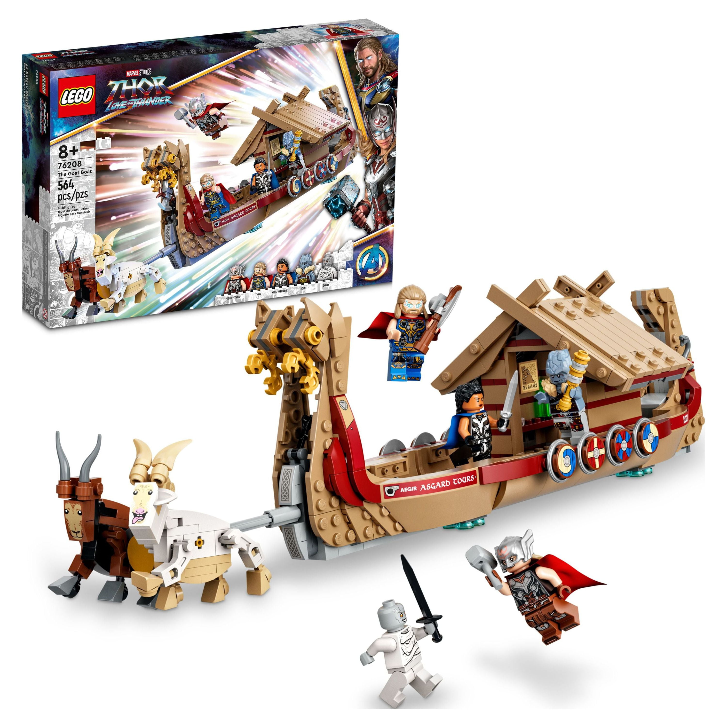 LEGO Marvel The Goat Boat 76208 Building Set - Thor Set with Toy Ship, Stormbreaker, and Movie Inspired Thor, Korg, and Valkyrie Minifigures, Avengers Gifts for Kids, Boys, and Girls Ages 8+