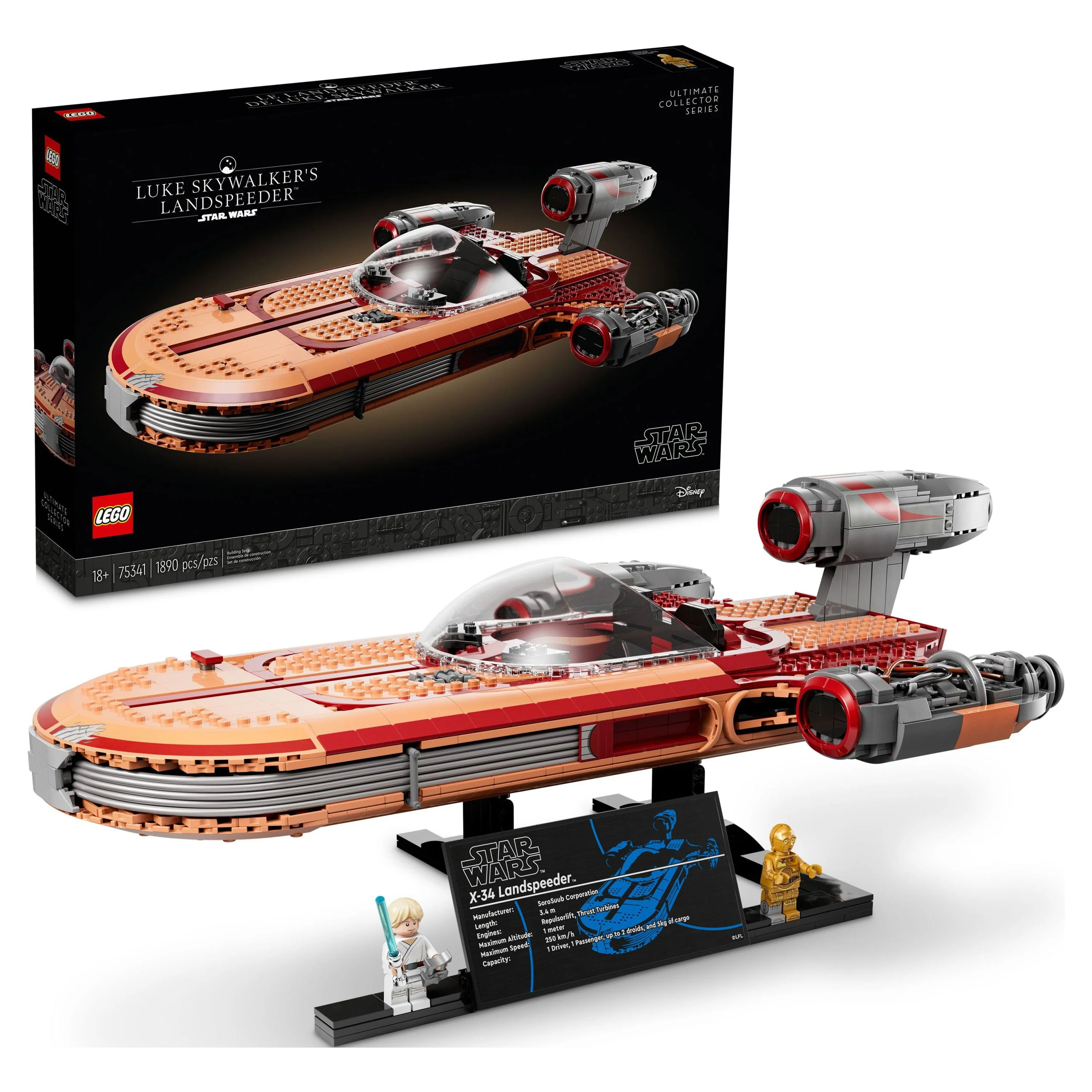 LEGO Star Wars Luke Skywalker's Landspeeder 75341, Ultimate Collector Series Star Wars Building Kit for Adults, Includes Luke Skywalker Lightsaber and C-3PO Mini Figure, Gift Idea for Star Wars Fans