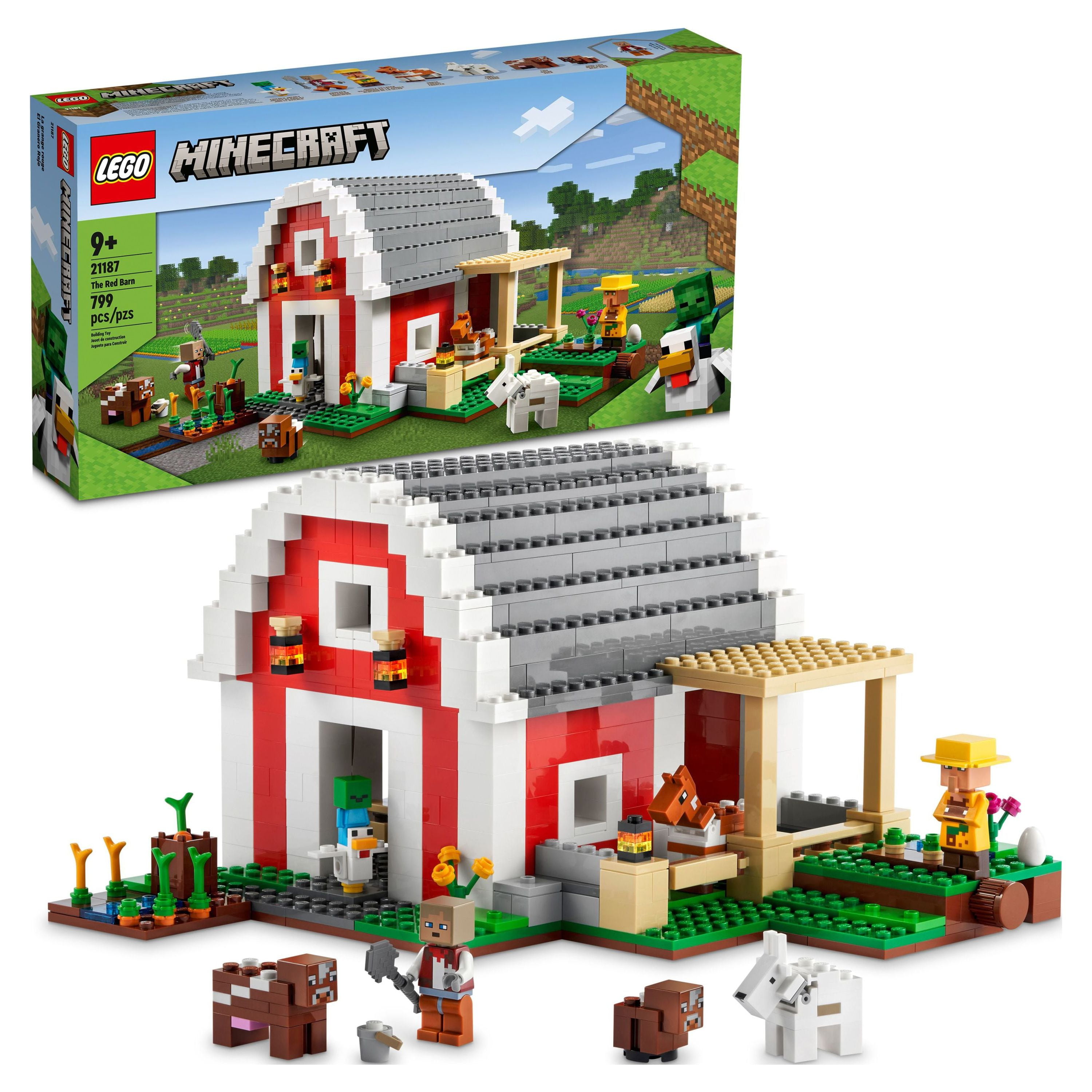 LEGO Minecraft The Red Barn Farm House Toy 21187 with Villager and Zombie Figure Plus Goat, Cow & Horse Animal Figures for Kids