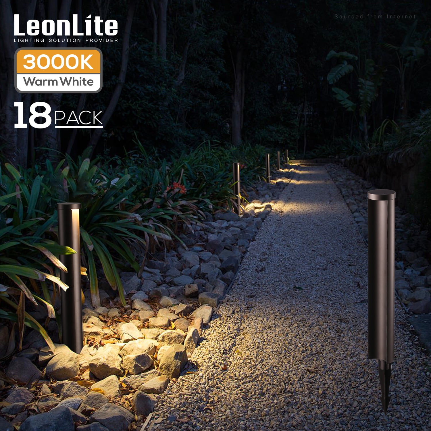 LEONLITE 18 Pack LED Landscape Pathway Light, 12-24V Low Voltage Side Lit Path lights, IP65 Waterproof, for Yard, Driveway, Warm White