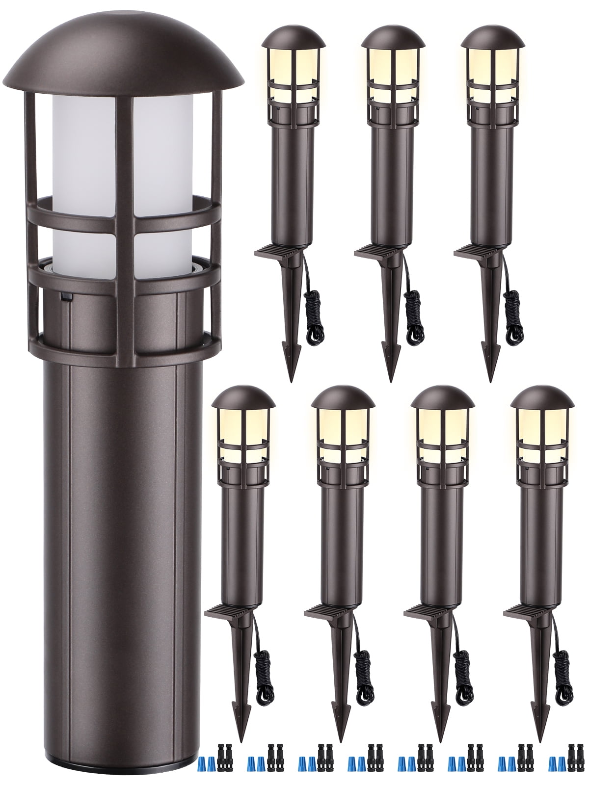 8 Pack 3W LED Landscape Light, IP65 Waterproof, 12-24V Low Voltage, 3000K Warm White, Aluminum Housing with Ground Stake